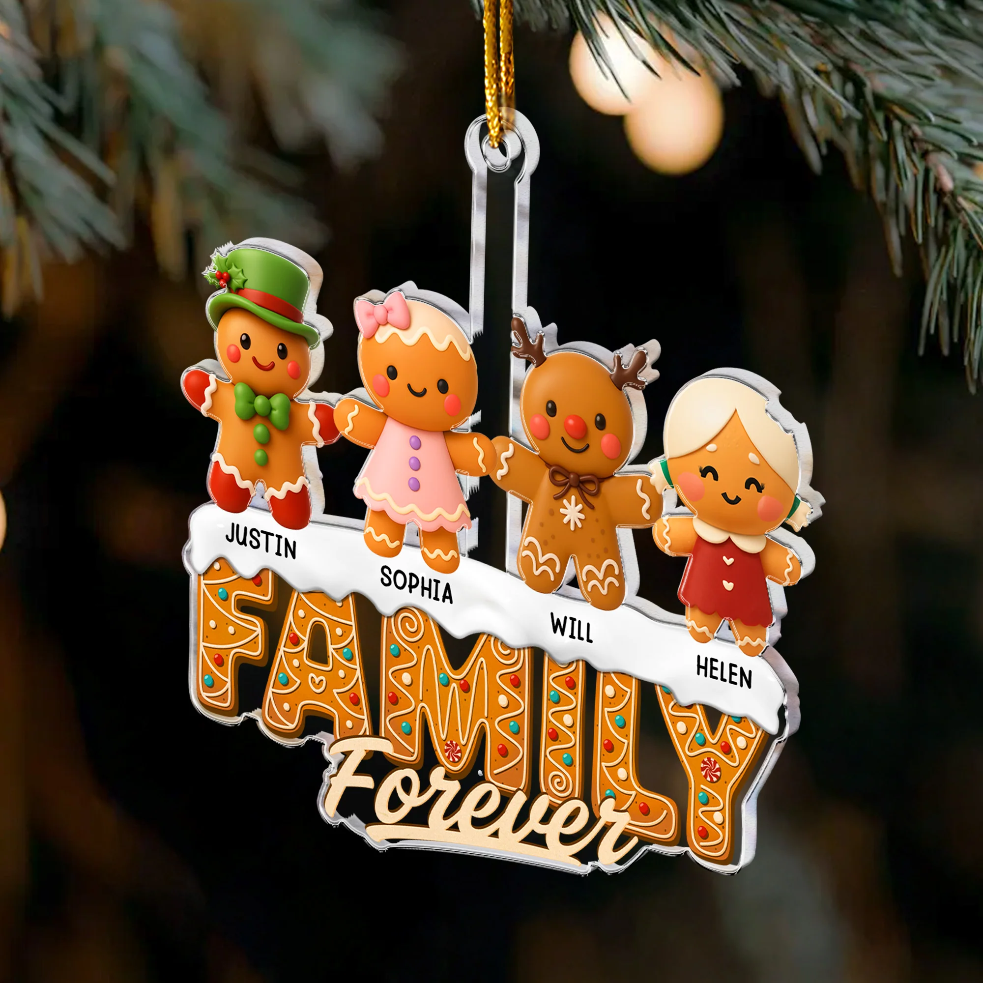 Family Forever Gingerbread - Personalized Acrylic Ornament - Image 3