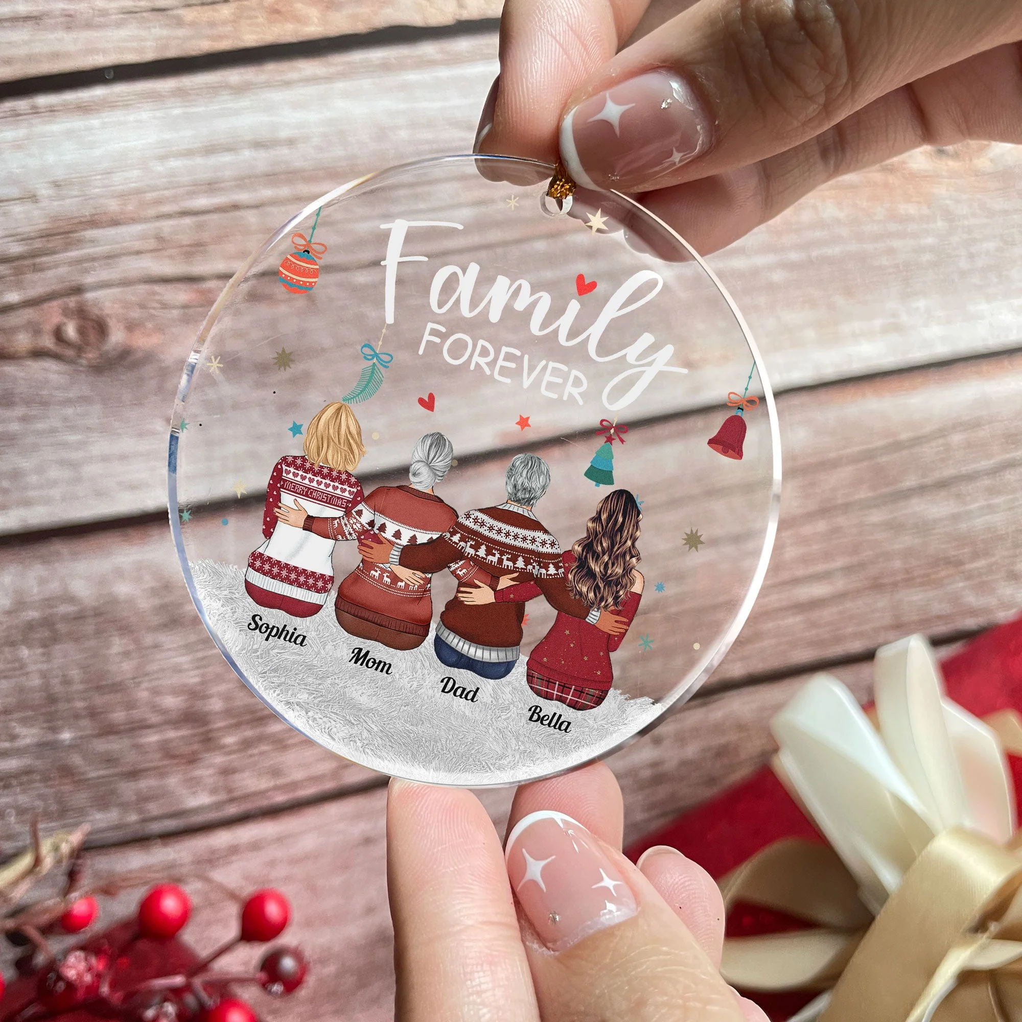 Family Forever - Personalized Acrylic Ornament - Christmas Gift For Family Members, Dad, Mom, Appreciate Gift - Image 3