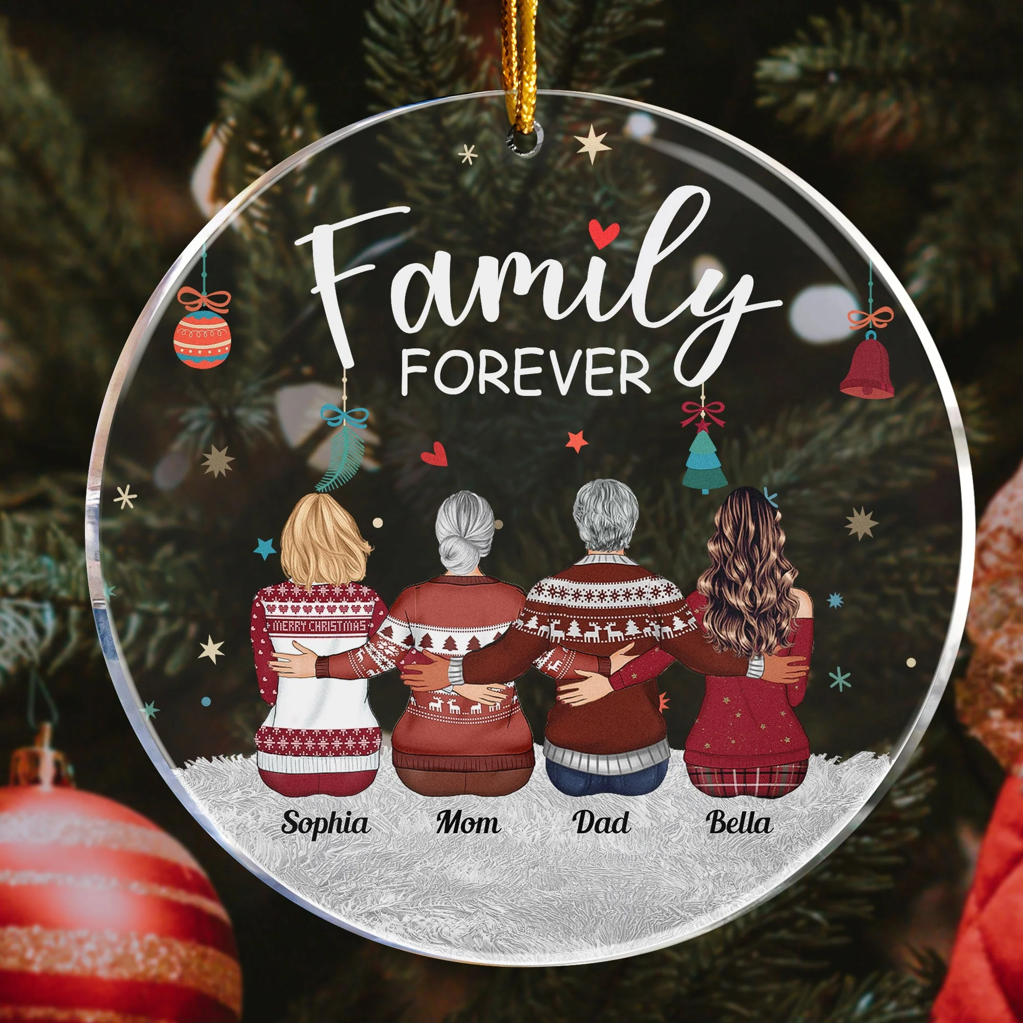 Family Forever - Personalized Acrylic Ornament - Christmas Gift For Family Members, Dad, Mom, Appreciate Gift - Image 4
