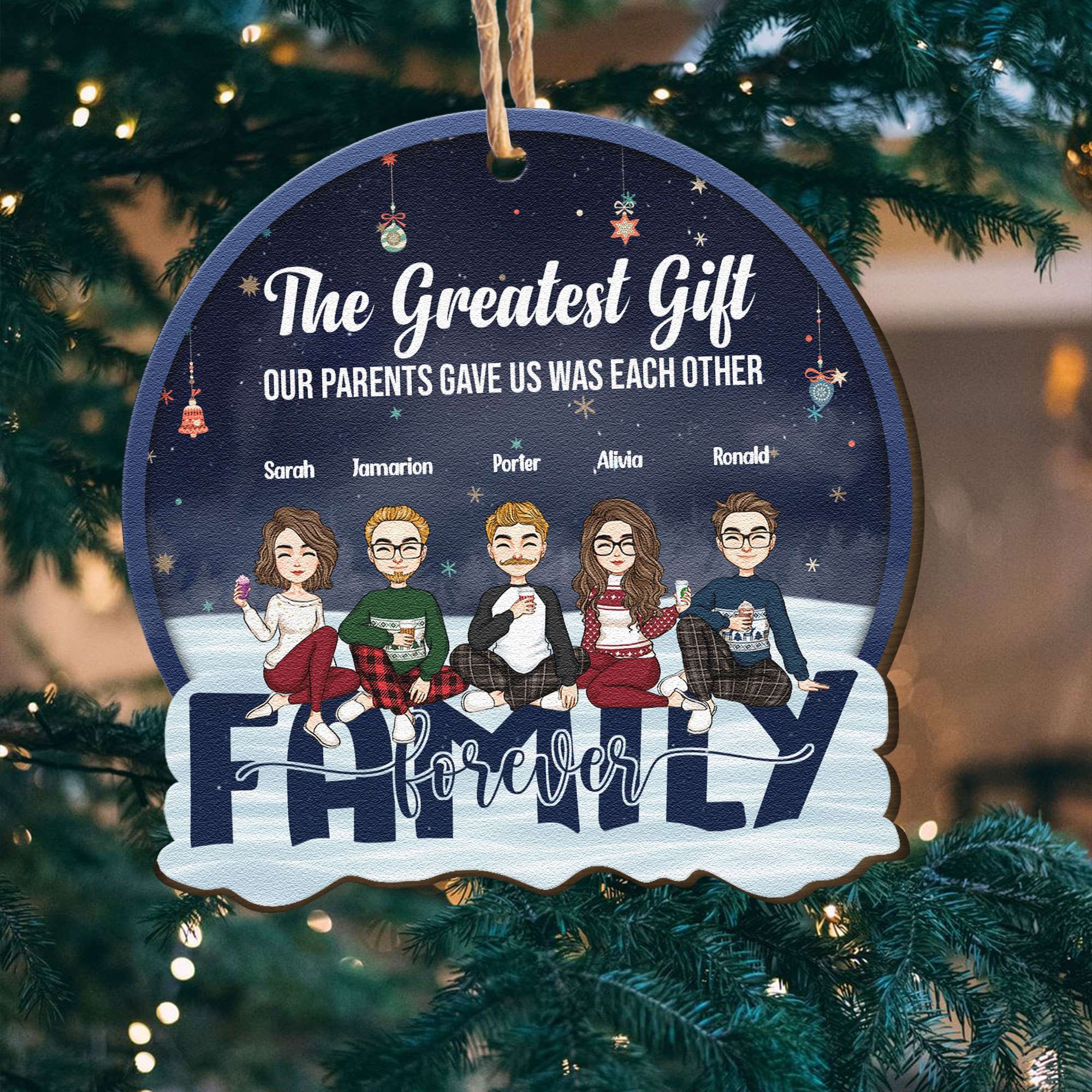 Family Forever - Personalized Custom Shaped Wooden Ornament - Christmas Gift For Family Members, Siblings - Image 2