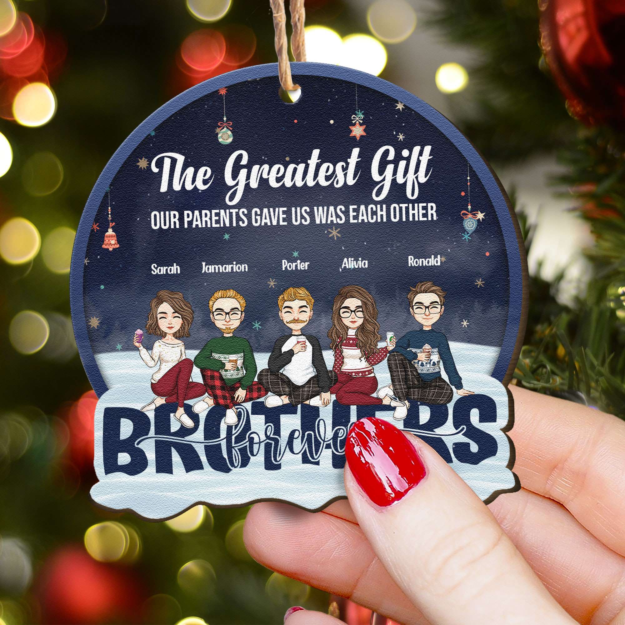Family Forever - Personalized Custom Shaped Wooden Ornament - Christmas Gift For Family Members, Siblings - Image 3