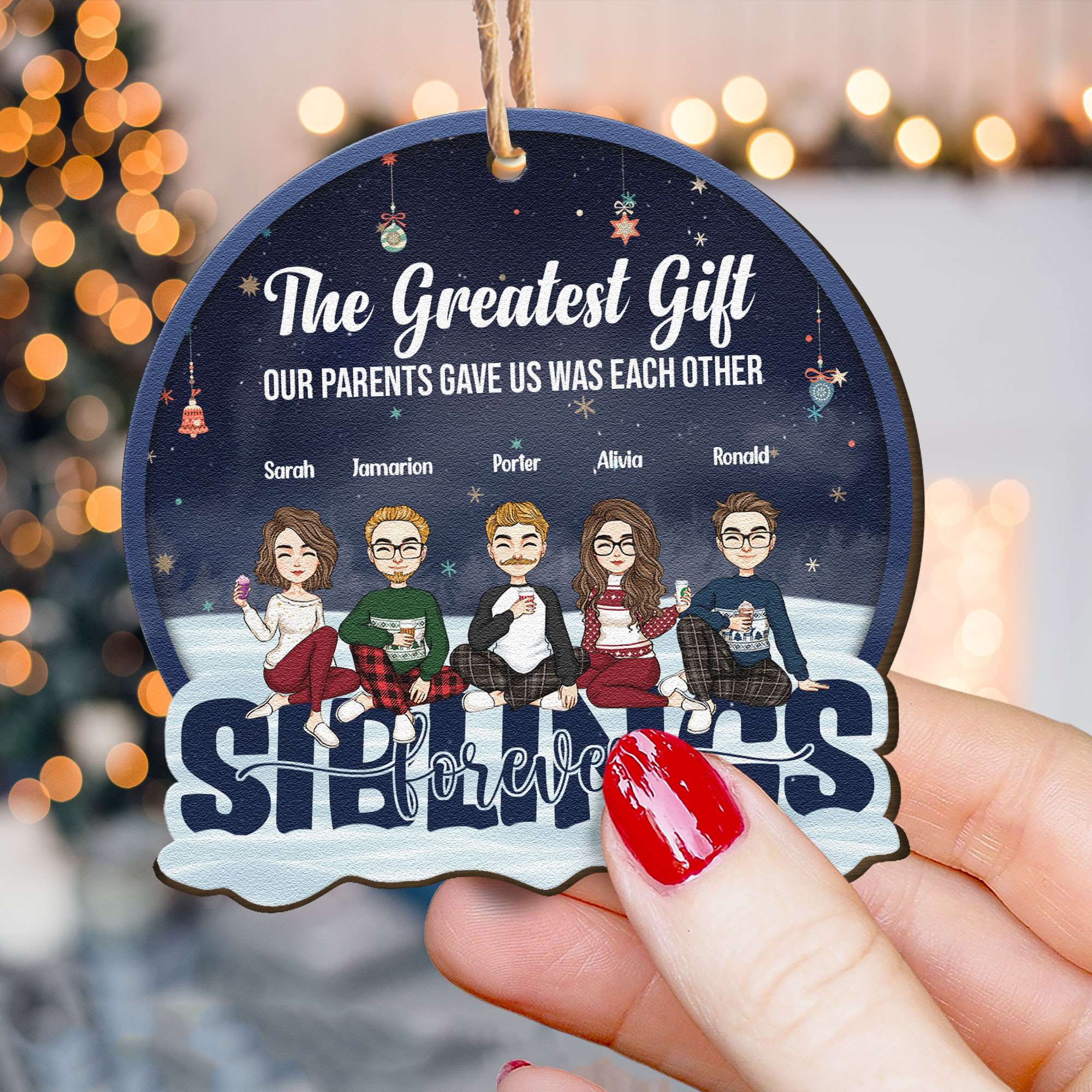 Family Forever - Personalized Custom Shaped Wooden Ornament - Christmas Gift For Family Members, Siblings - Image 4