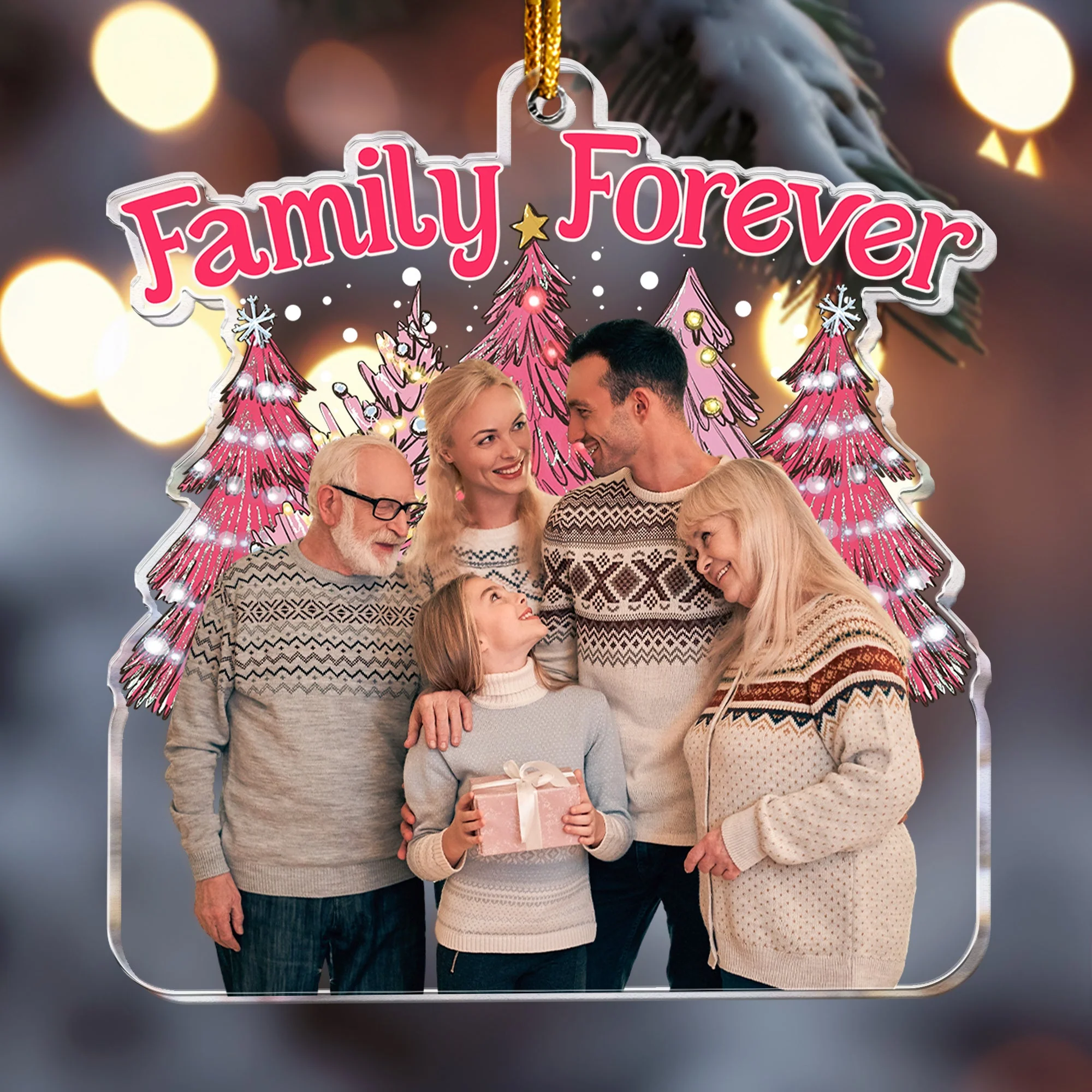 Family Forever Pink Version - Personalized Acrylic Photo Ornament - Image 4