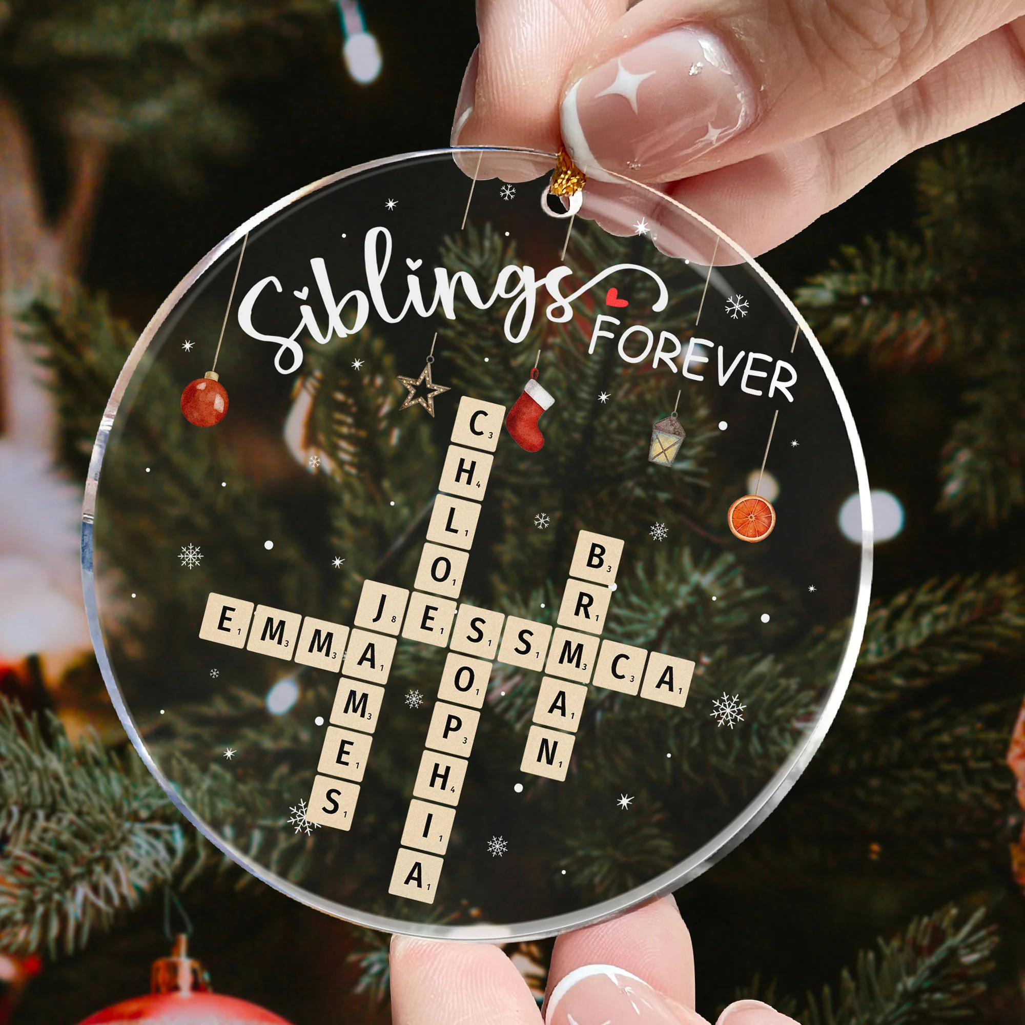 Family Forever Scrabble Custom Name - Personalized Acrylic Ornament - Image 2