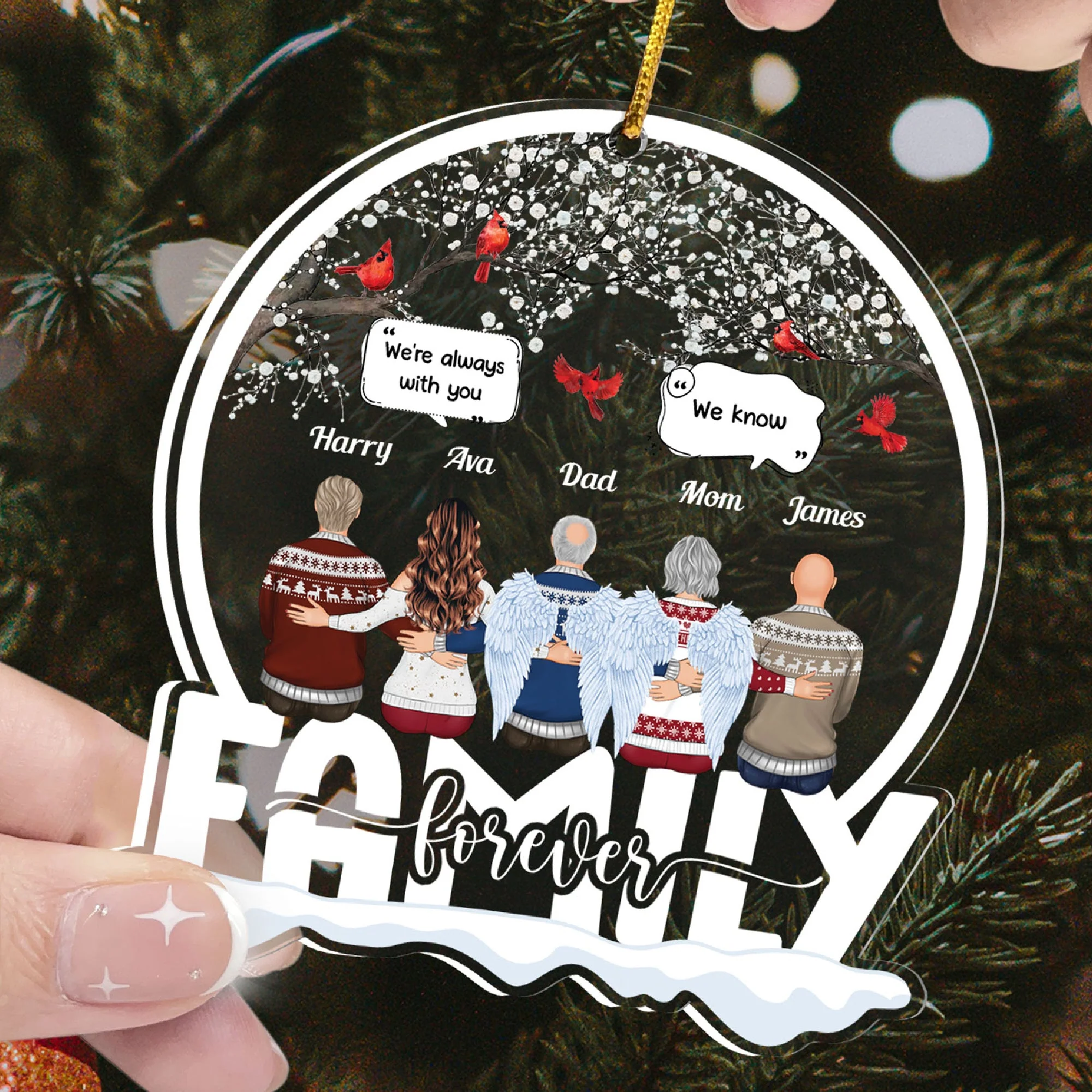 Family Forever We're Always With You - Personalized Snow Globe Shaped Acrylic Ornament - Christmas Gift Memorial Gift For Family Members - Image 2