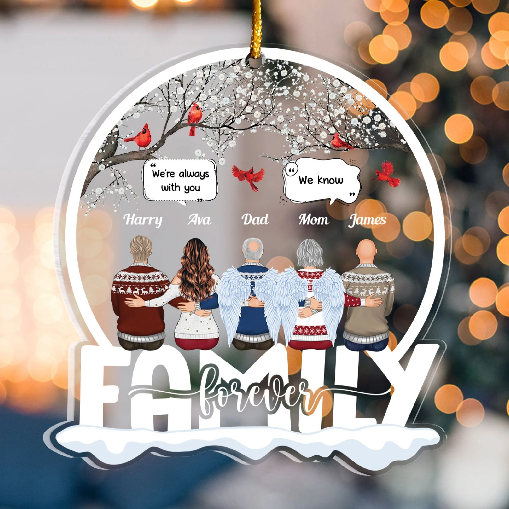 Family Forever We're Always With You - Personalized Snow Globe Shaped Acrylic Ornament - Christmas Gift Memorial Gift For Family Members - Image 3