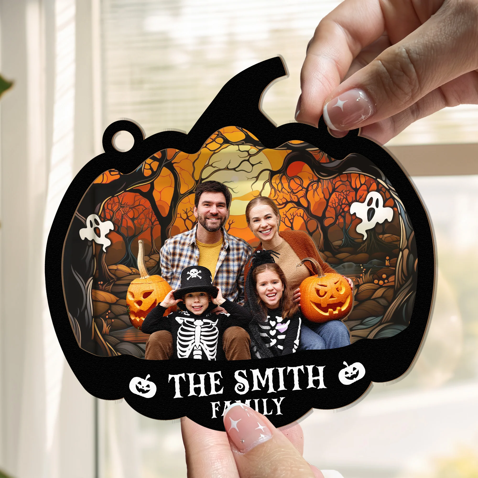 Family Halloween Decoration - Personalized Window Hanging Suncatcher Photo Ornament - Image 4