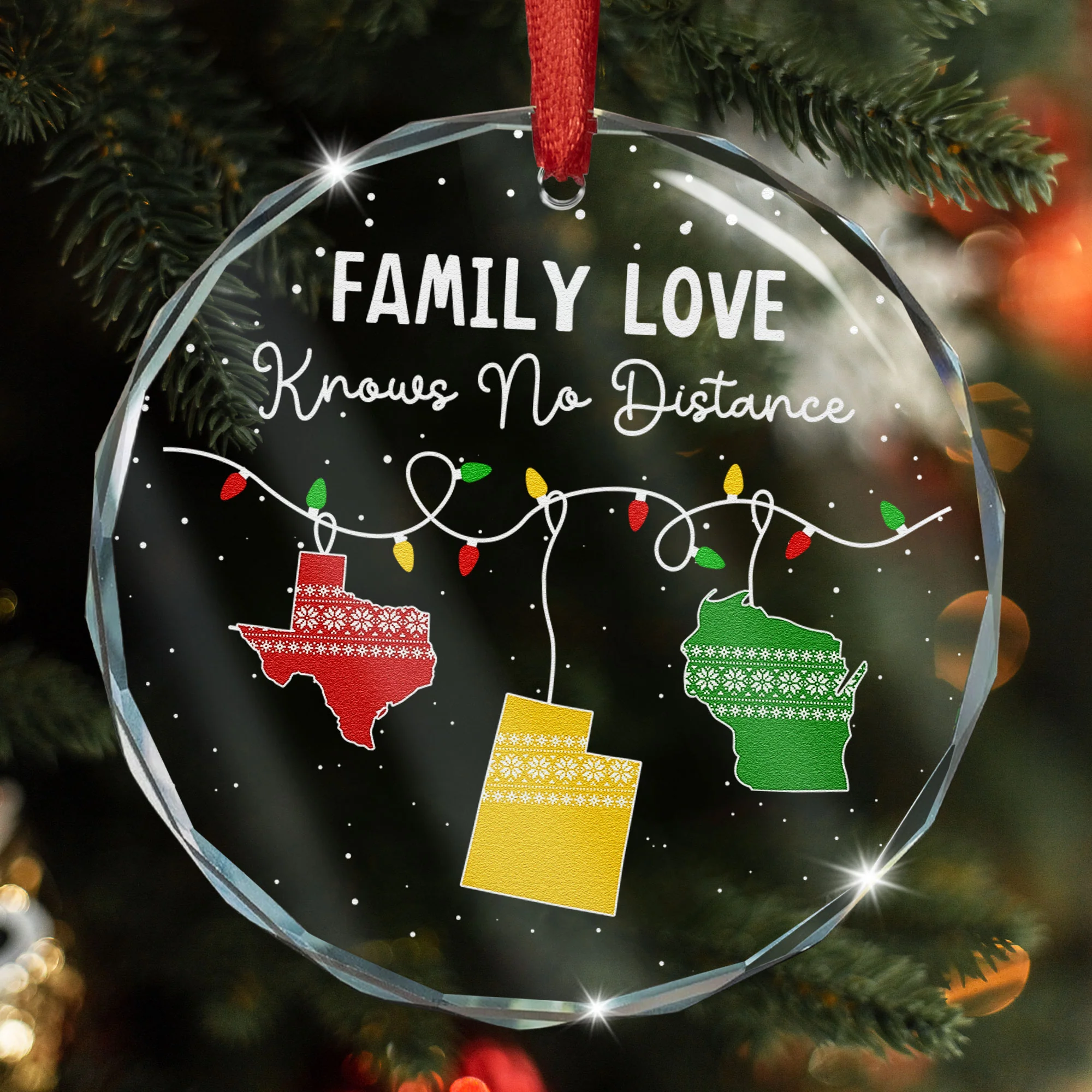 Family Love Knows No Distance - Personalized Glass Ornament - Image 3
