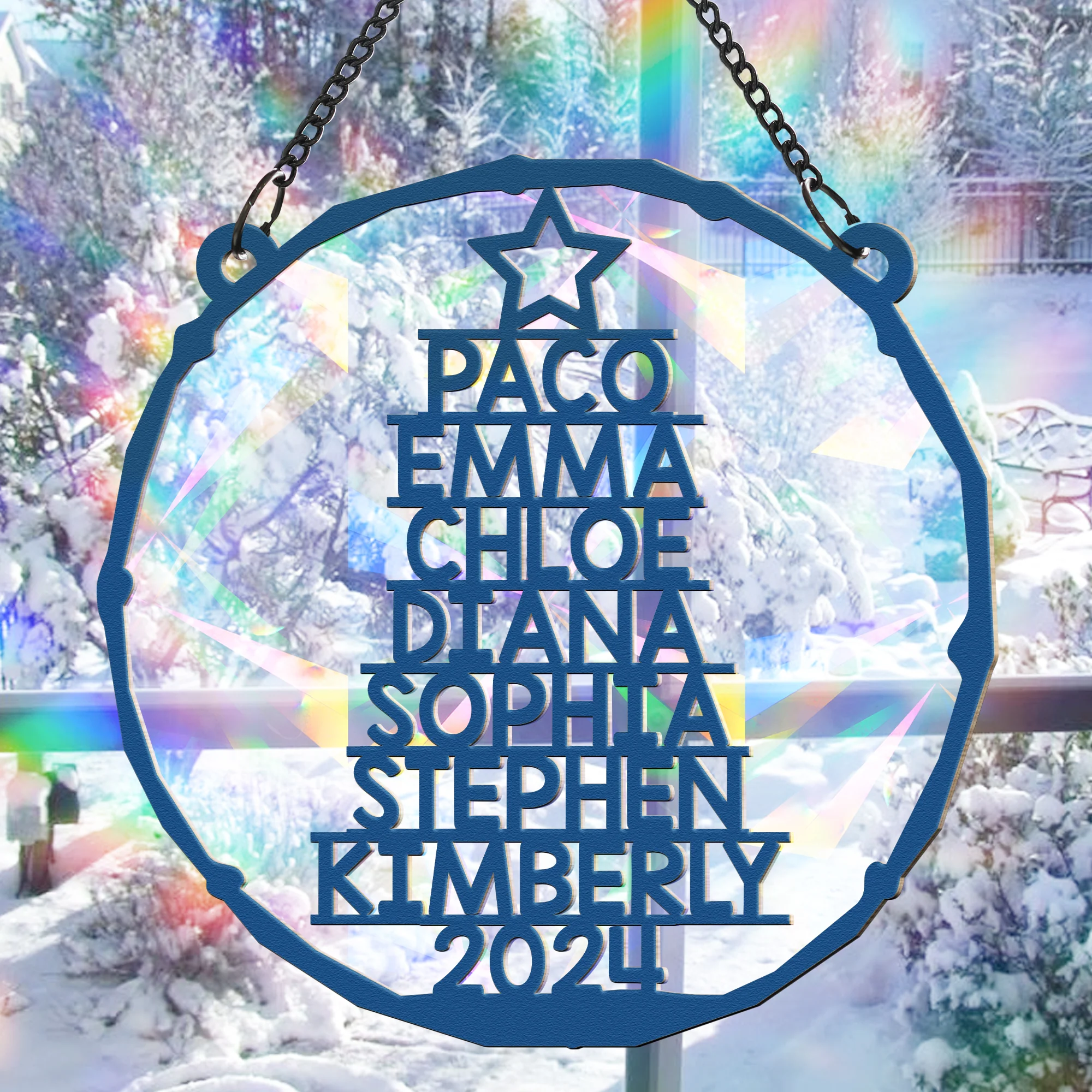 Family Member Names Christmas Tree - Personalized Rainbow Suncatcher - Image 2