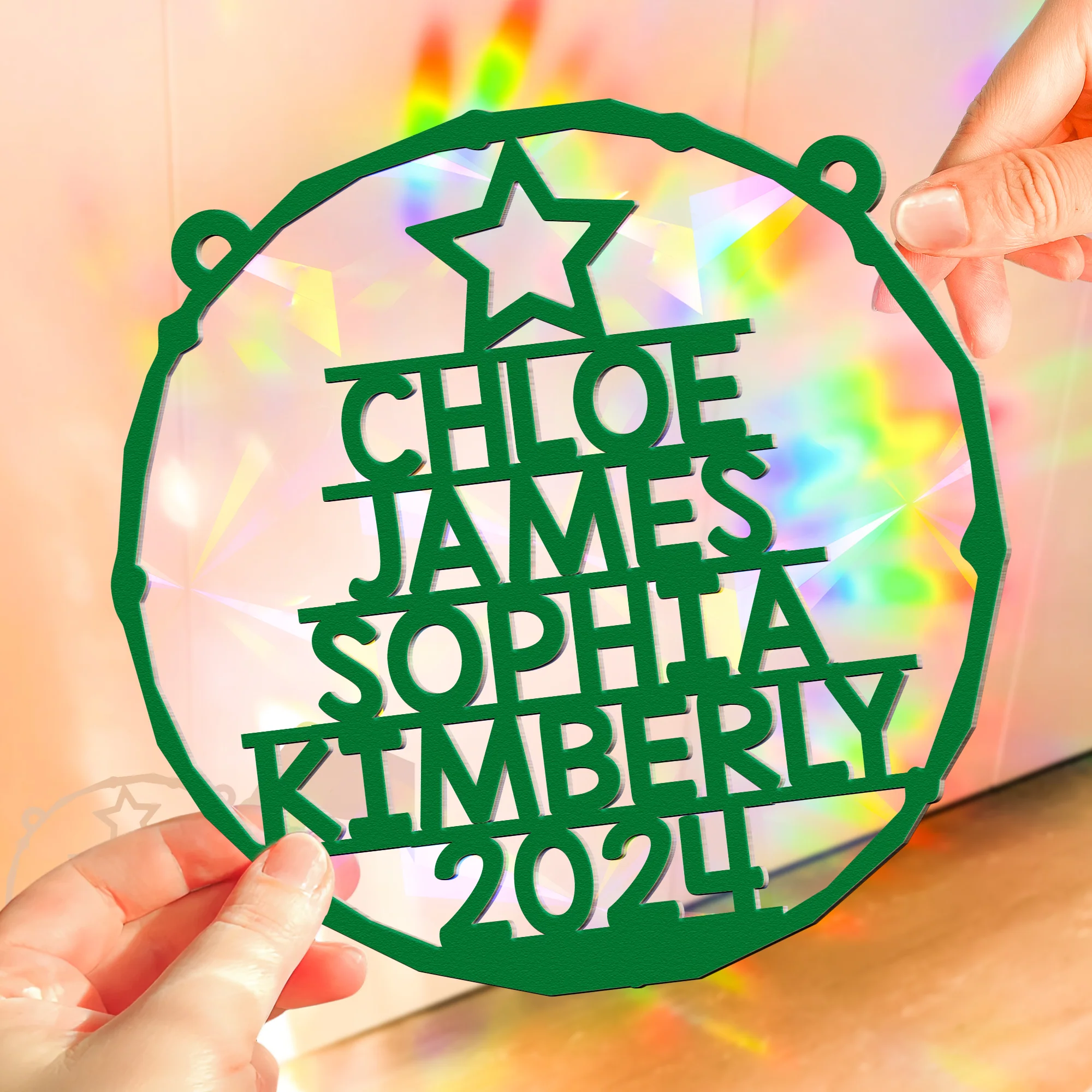 Family Member Names Christmas Tree - Personalized Rainbow Suncatcher - Image 3