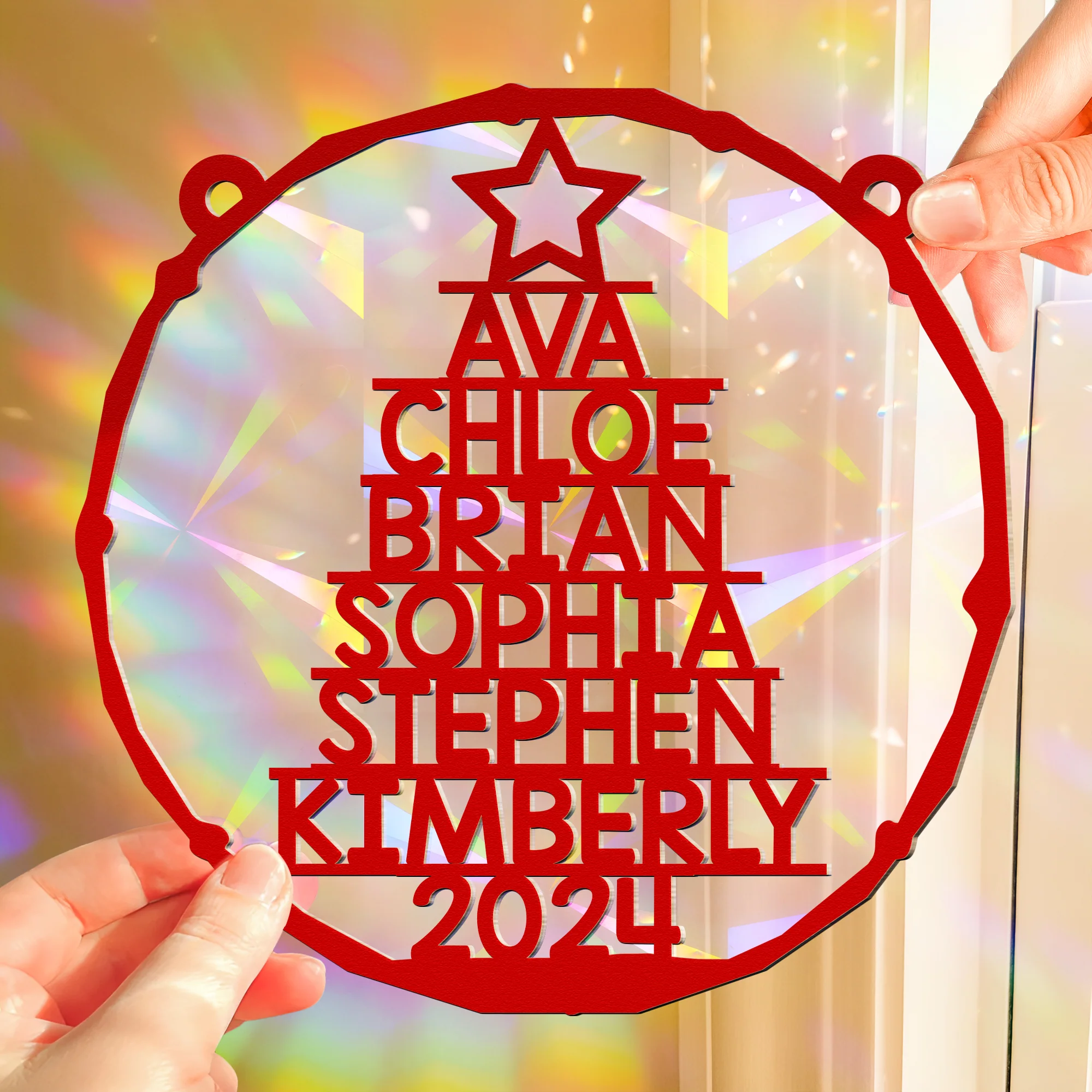 Family Member Names Christmas Tree - Personalized Rainbow Suncatcher - Image 5
