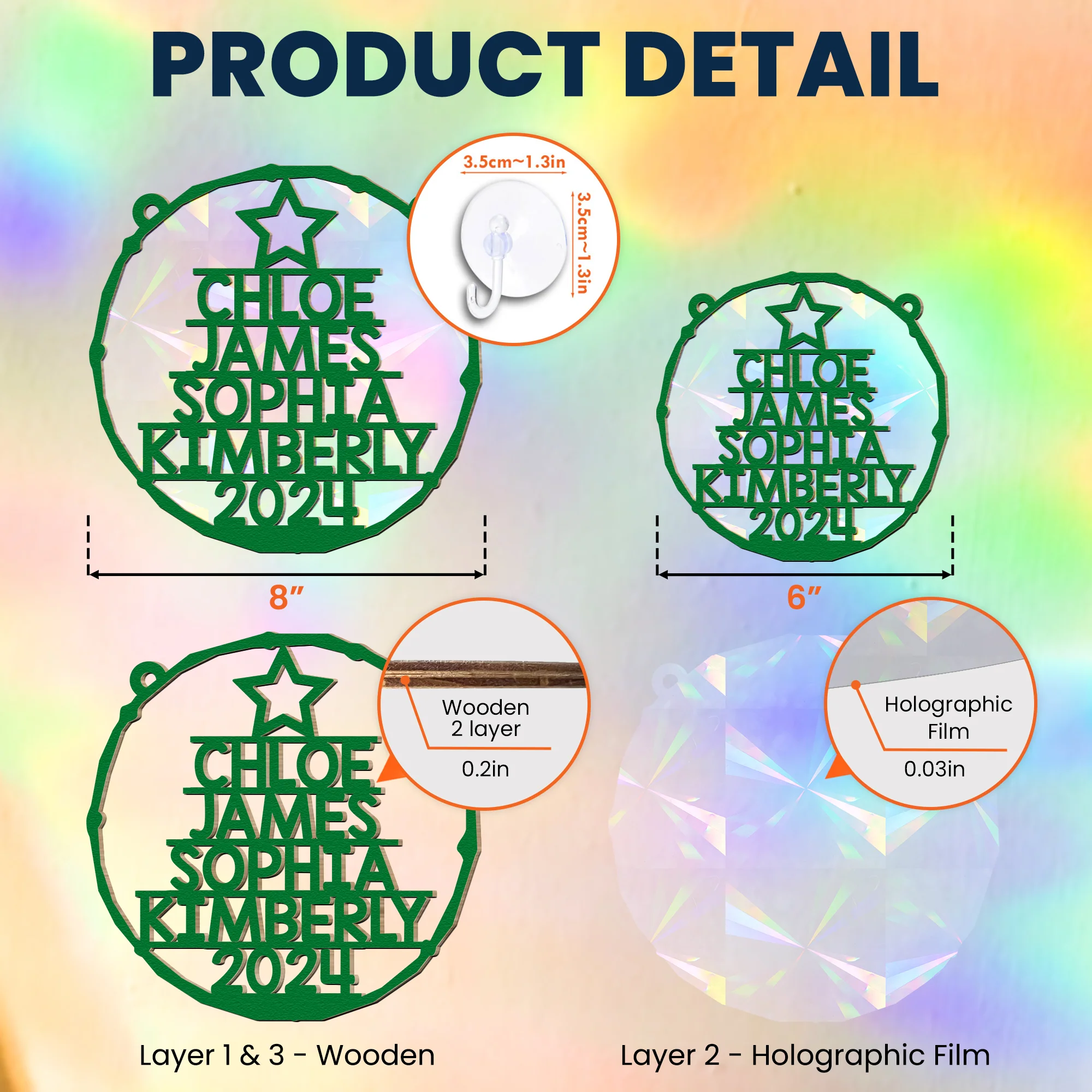 Family Member Names Christmas Tree - Personalized Rainbow Suncatcher - Image 6