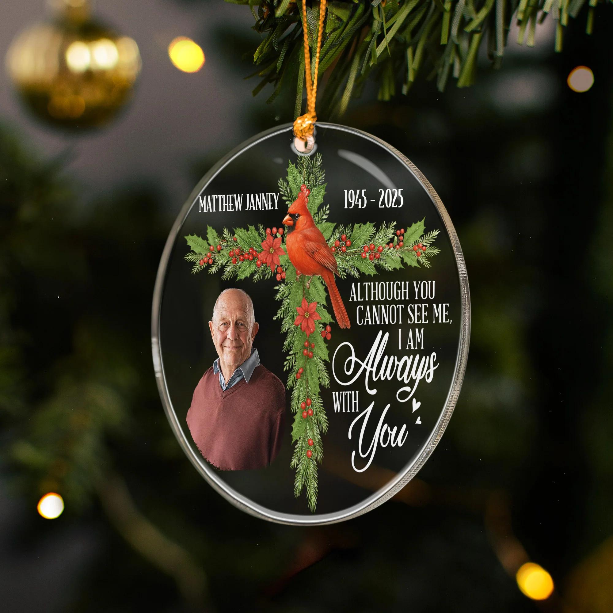 Family Memorial Cross I'm Always With You - Personalized Acrylic Photo Ornament - Image 4