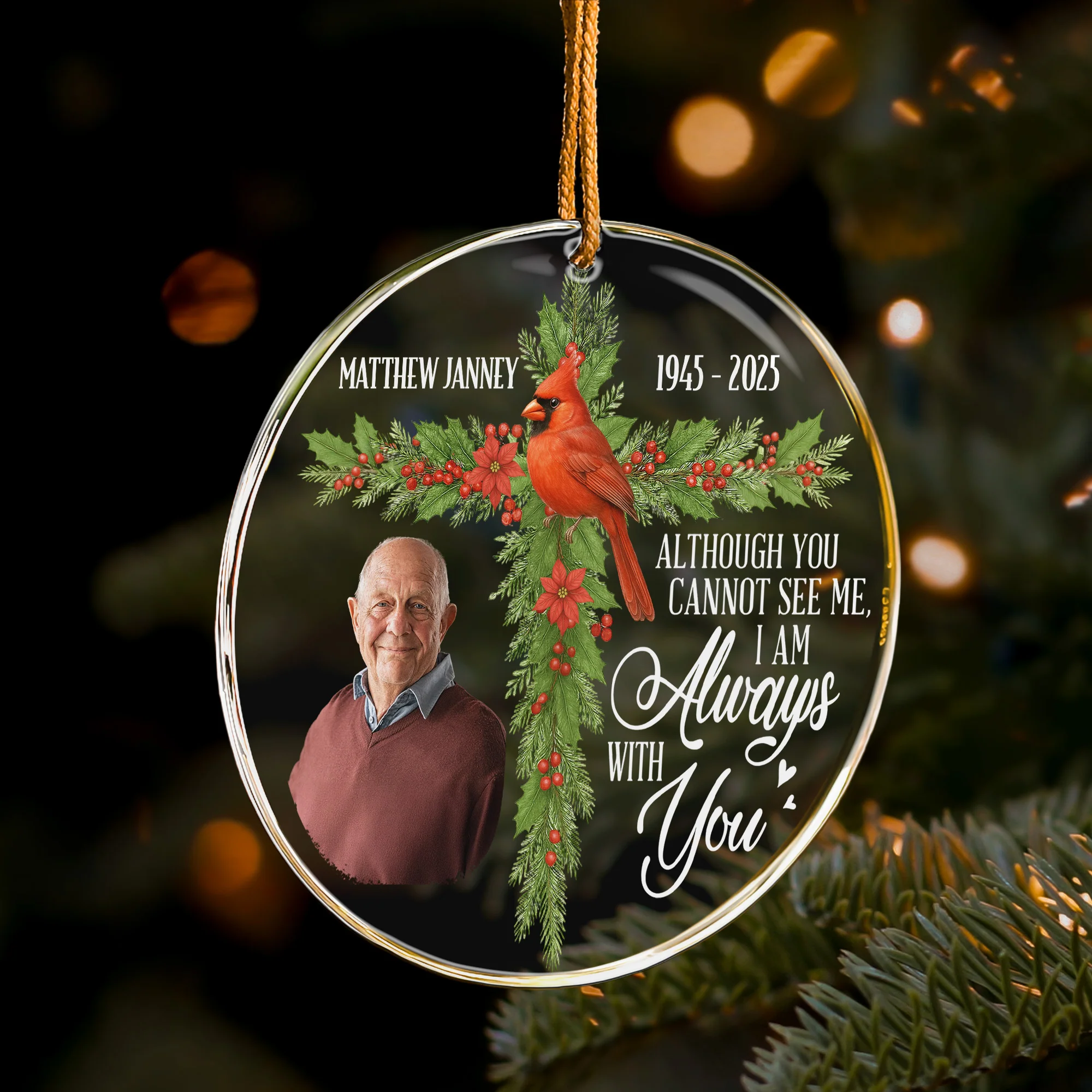 Family Memorial Cross I'm Always With You - Personalized Acrylic Photo Ornament - Image 5