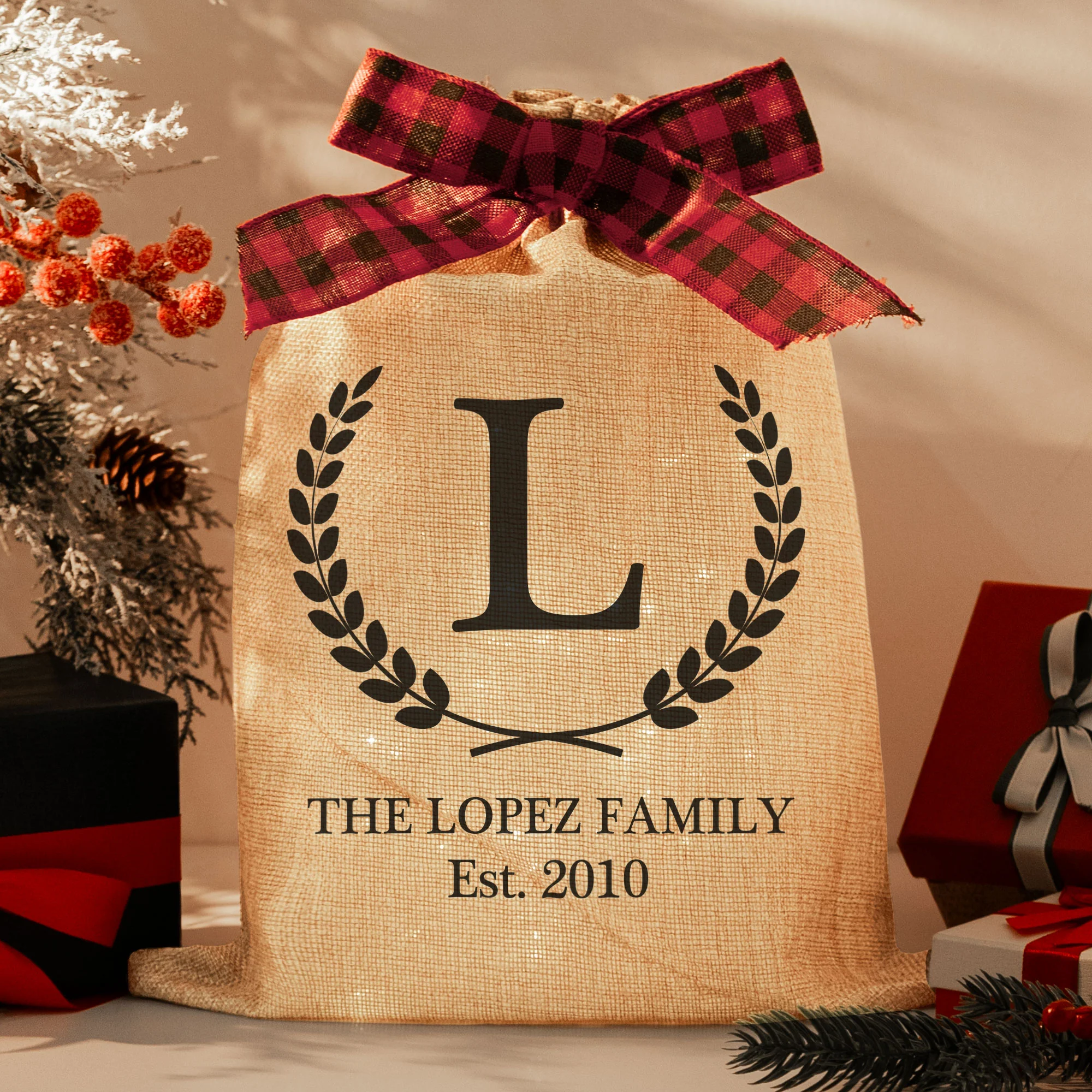 Family Name - Personalized Lighted Burlap Sack - Image 2