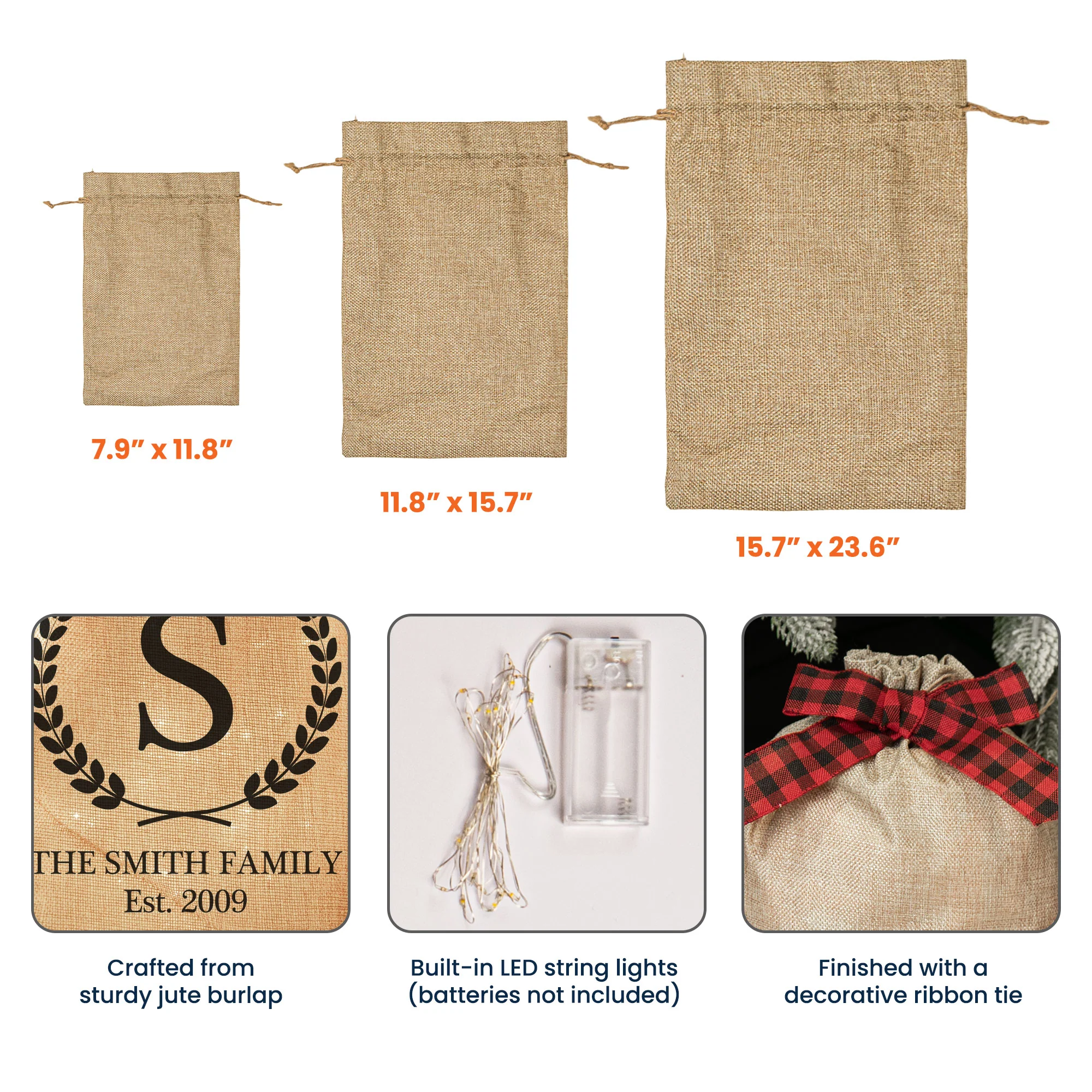 Family Name - Personalized Lighted Burlap Sack - Image 5