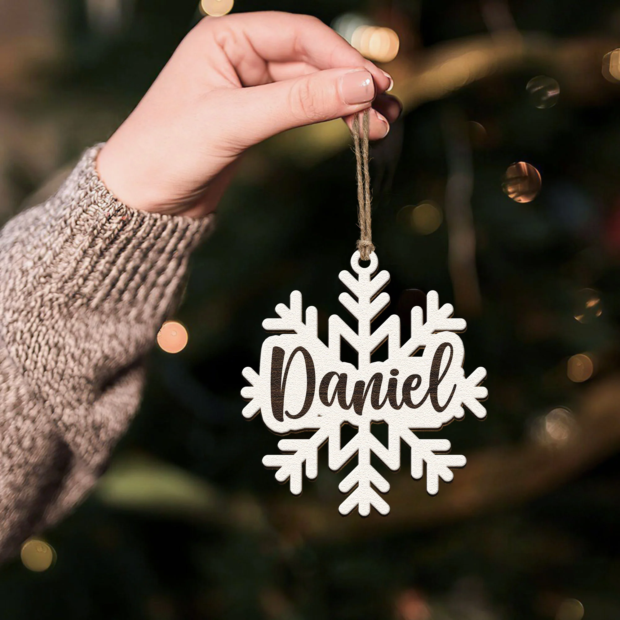 Family Name - Snowflake - Personalized Wooden Ornament - Image 4