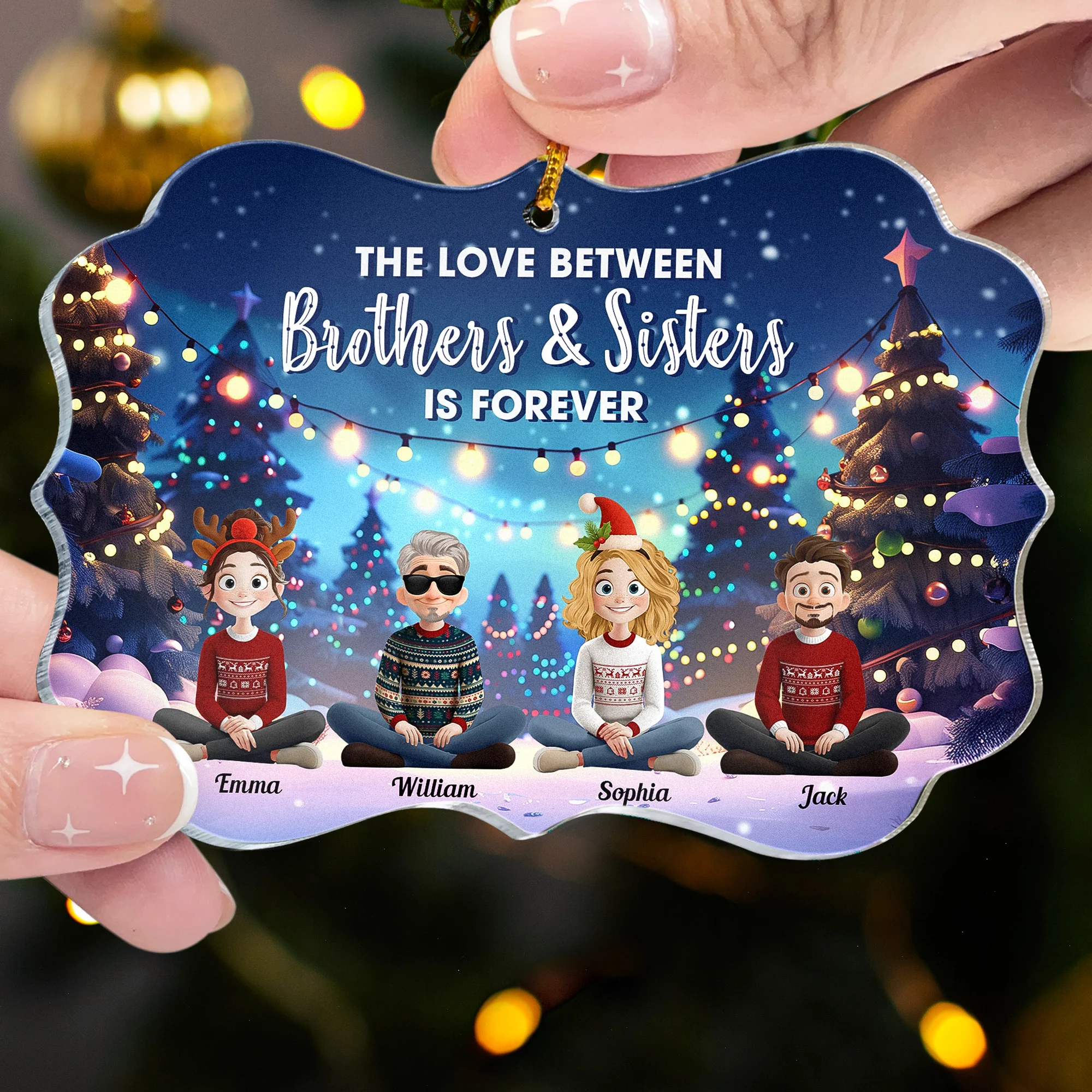 Family Never Apart In Heart Cartoon New Version - Personalized Acrylic Ornament - Image 3