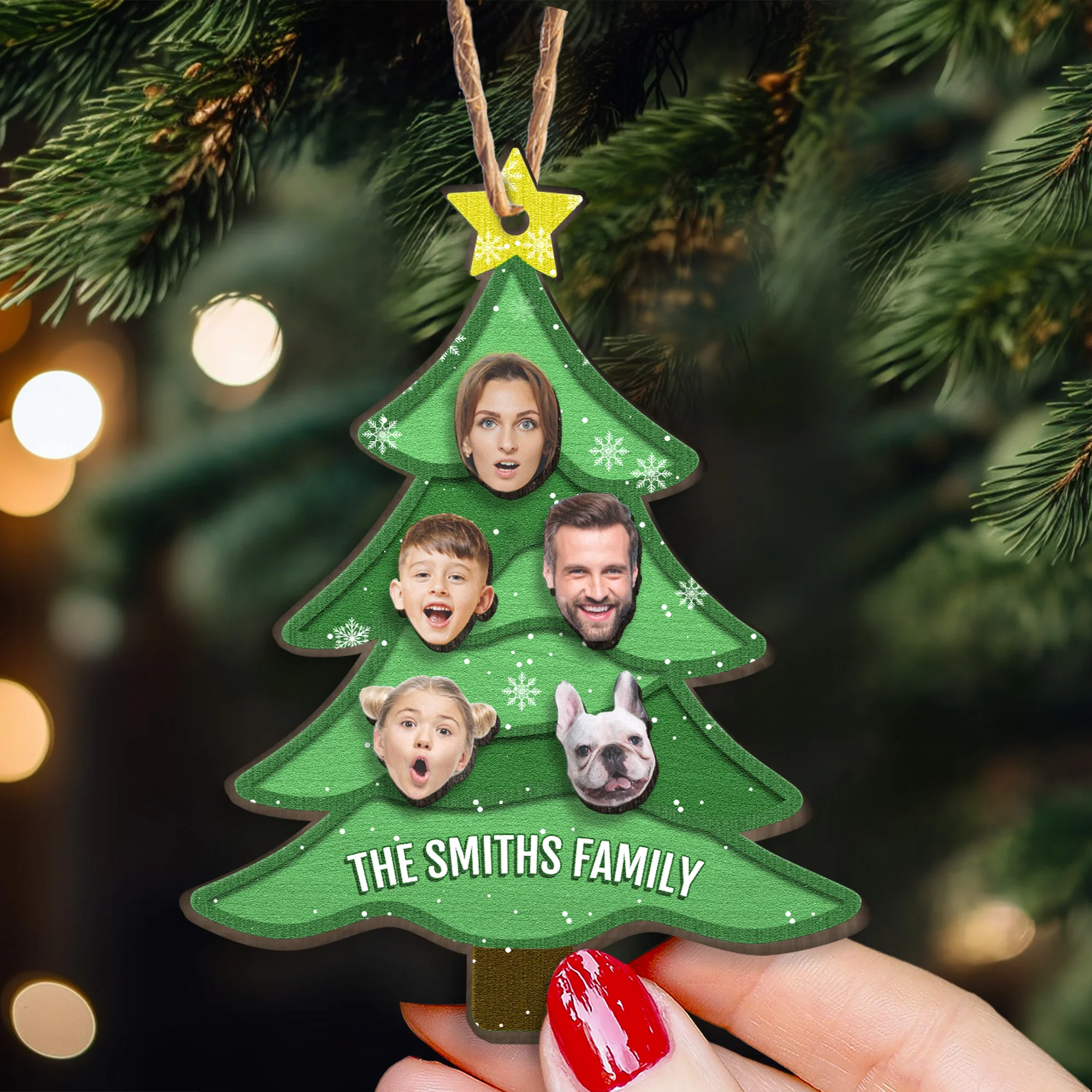 Family Photo Christmas Tree - Personalized Wooden Photo Ornament - Image 3