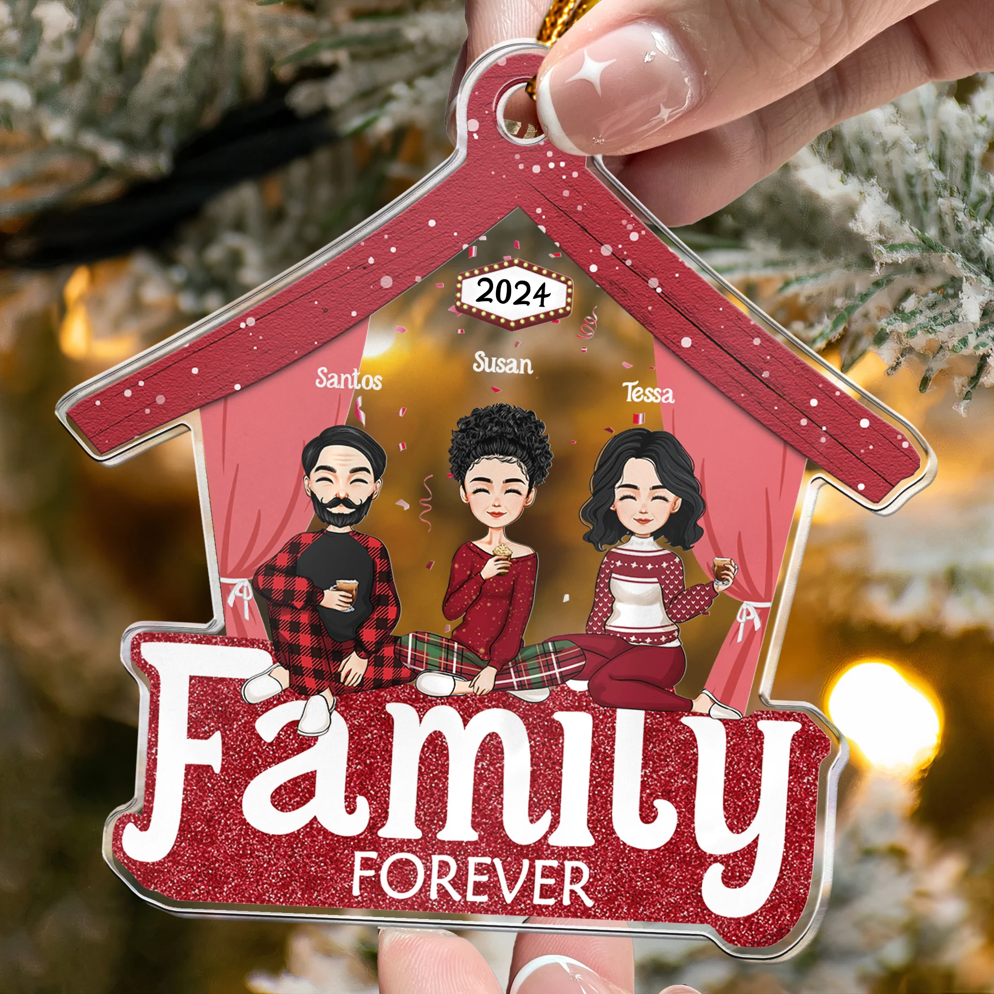 Family - Red Version - Personalized Acrylic Ornament - Ver 2 - Image 2