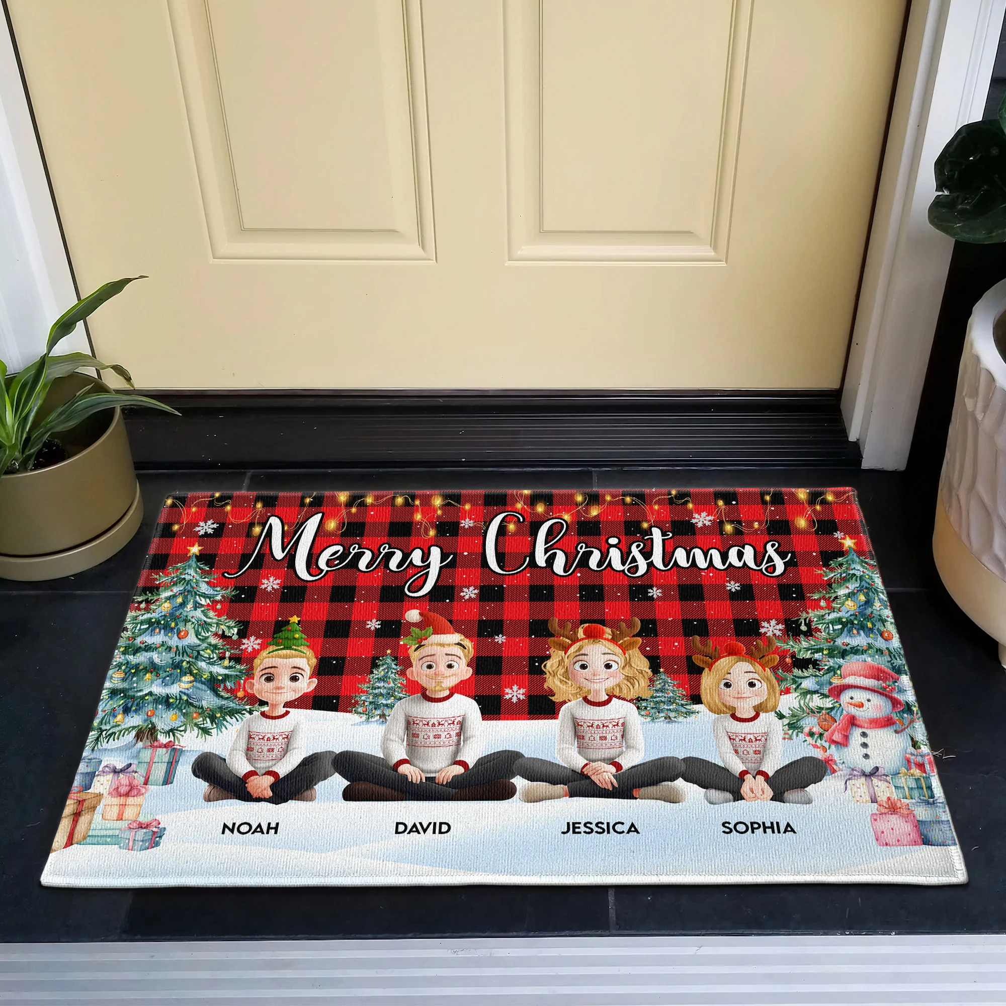 Family Sitting Festive Our Christmas Together - Personalized Doormat - Image 2