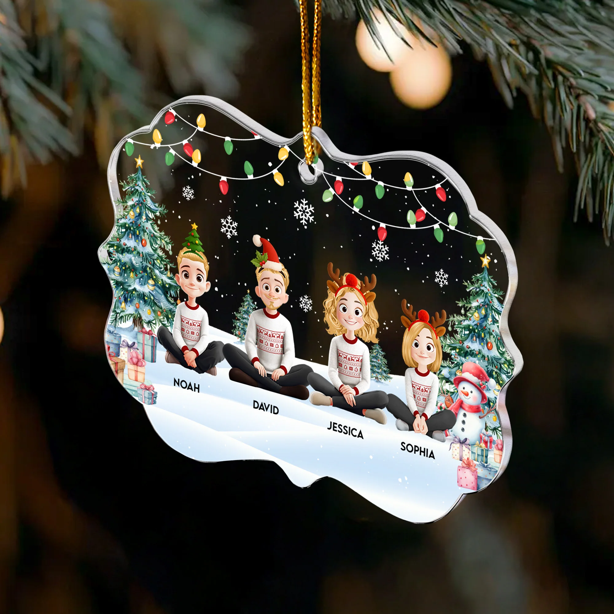 Family Sitting Festive Plant - Personalized Acrylic Ornament - Image 3