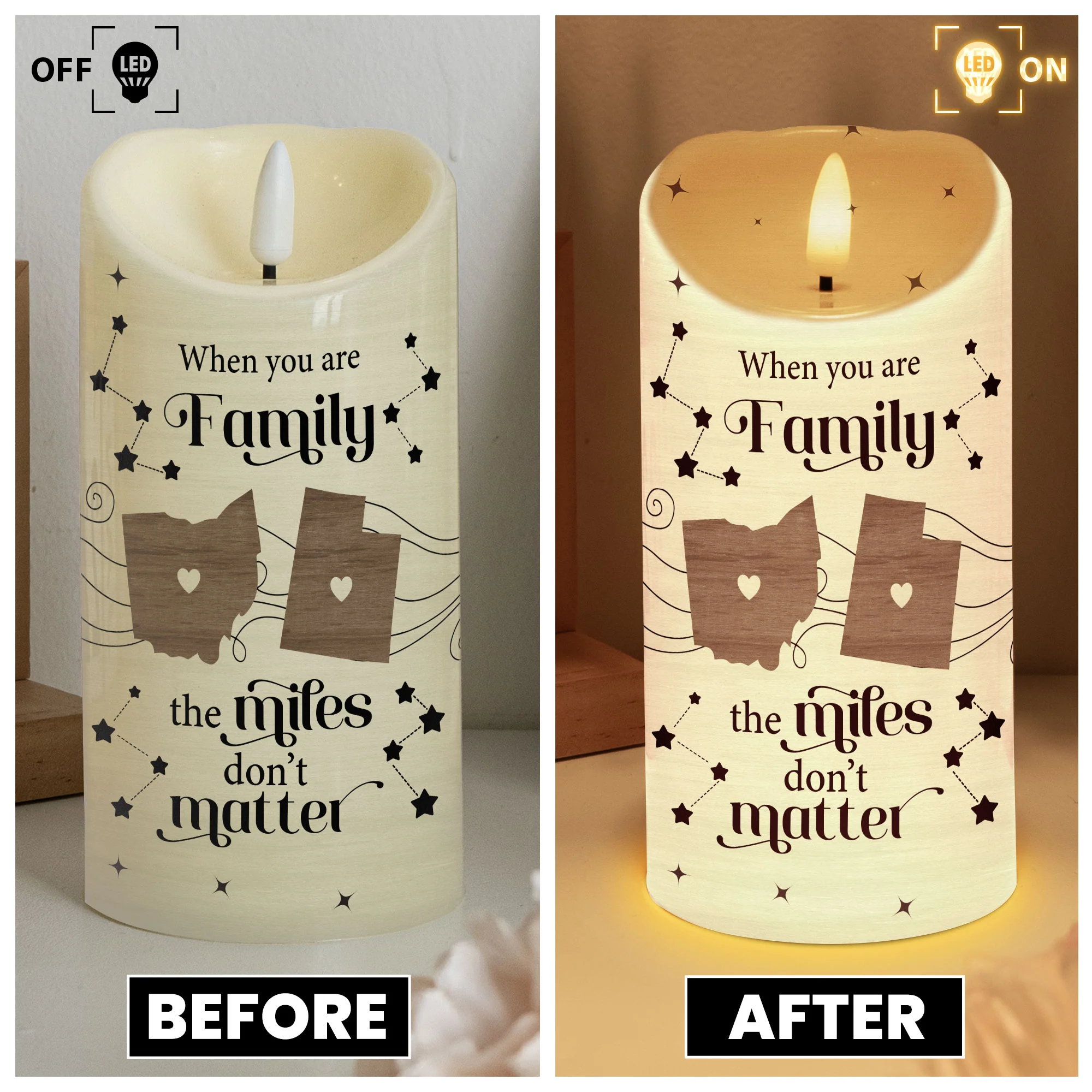 Family The Miles Don't Matter - Personalized LED Candle - Image 4