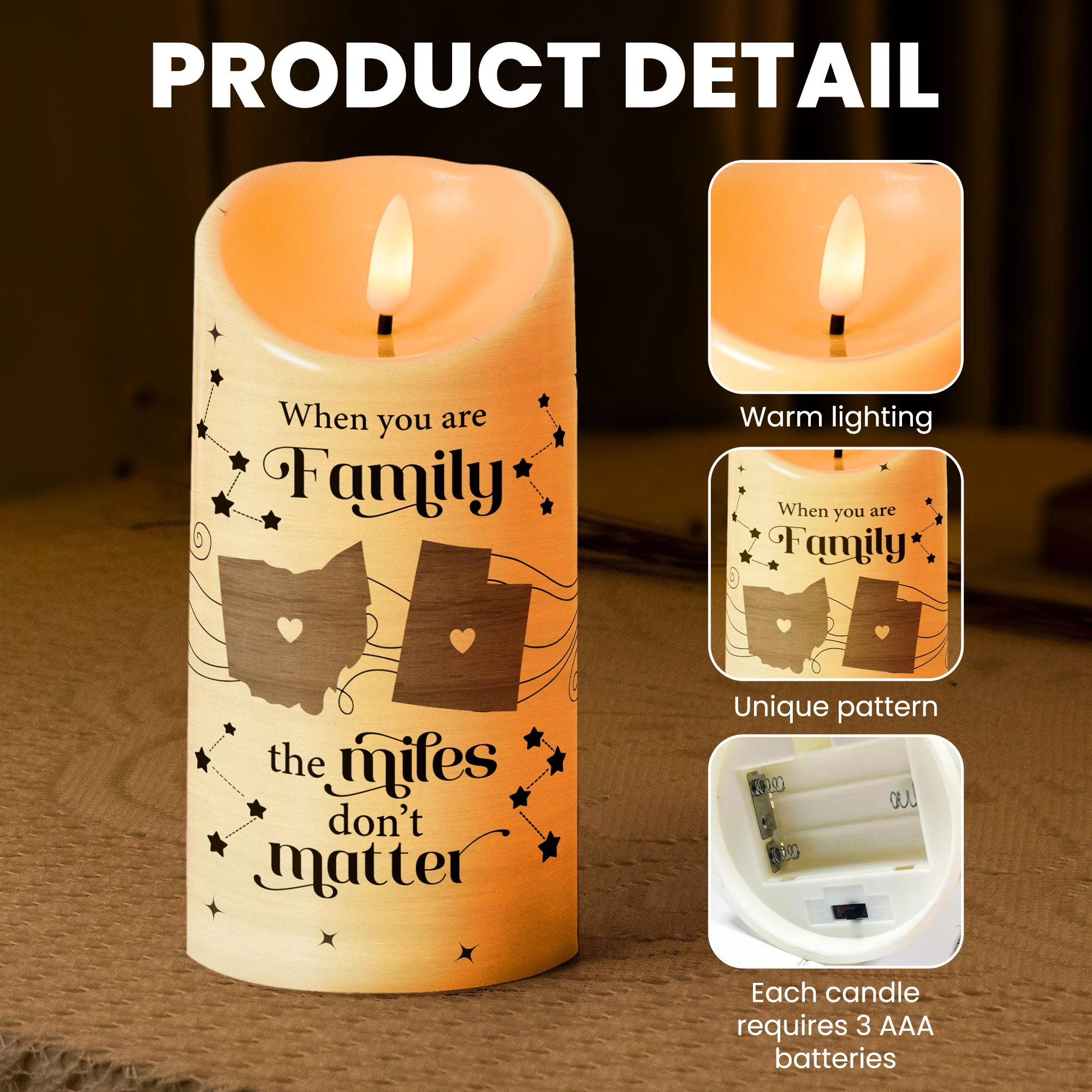 Family The Miles Don't Matter - Personalized LED Candle - Image 5