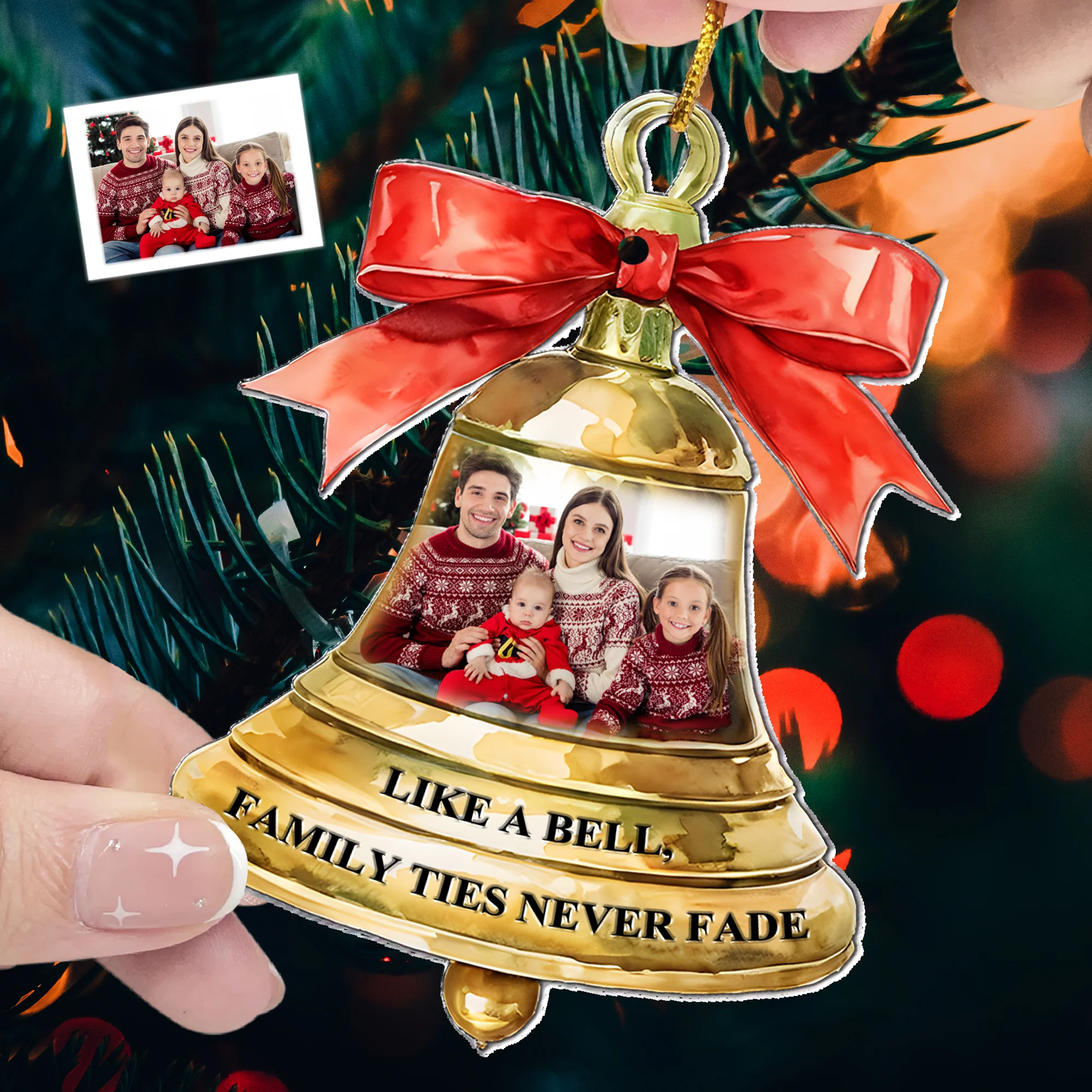 Family Ties Never Fade - Personalized Acrylic Photo Ornament - Image 2