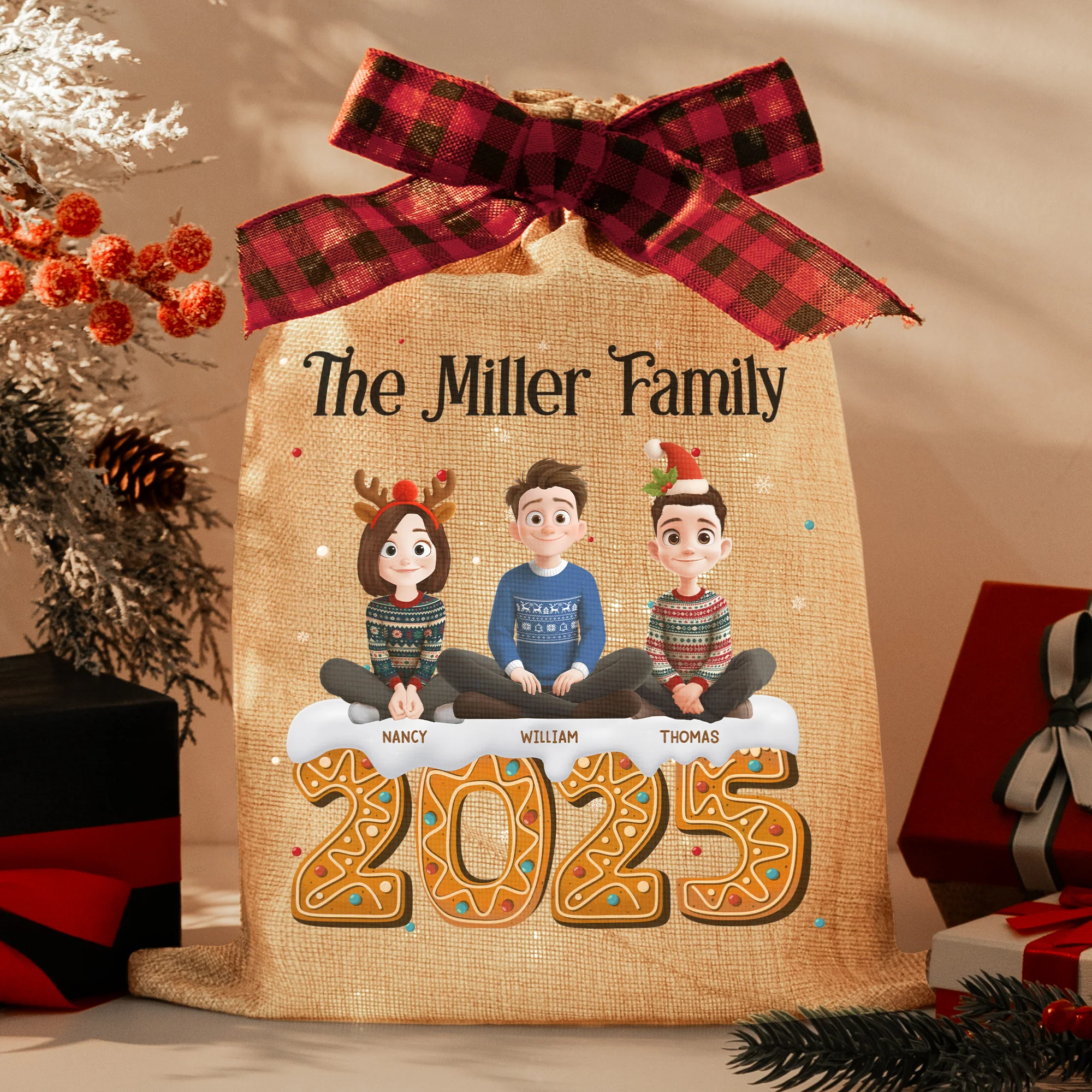 Family Together Christmas Time - Personalized Lighted Burlap Sack - Image 2