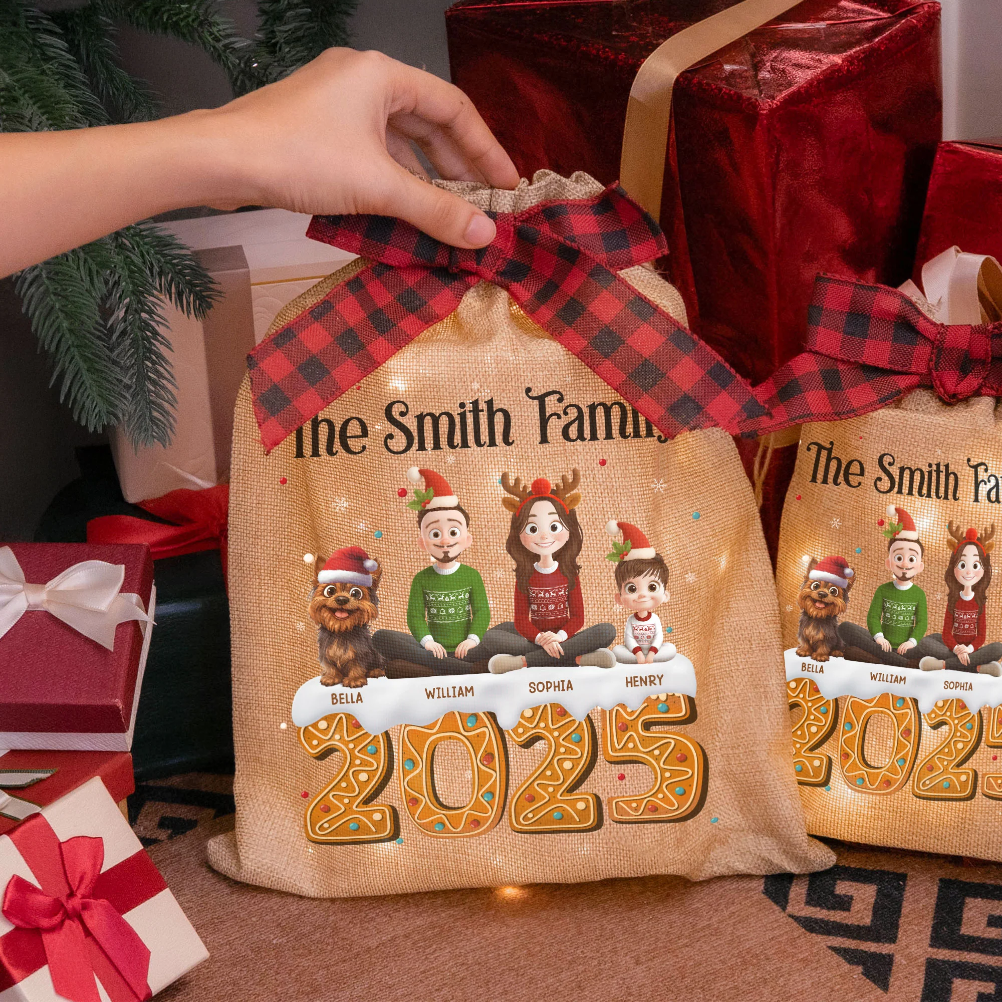 Family Together Christmas Time - Personalized Lighted Burlap Sack - Image 3