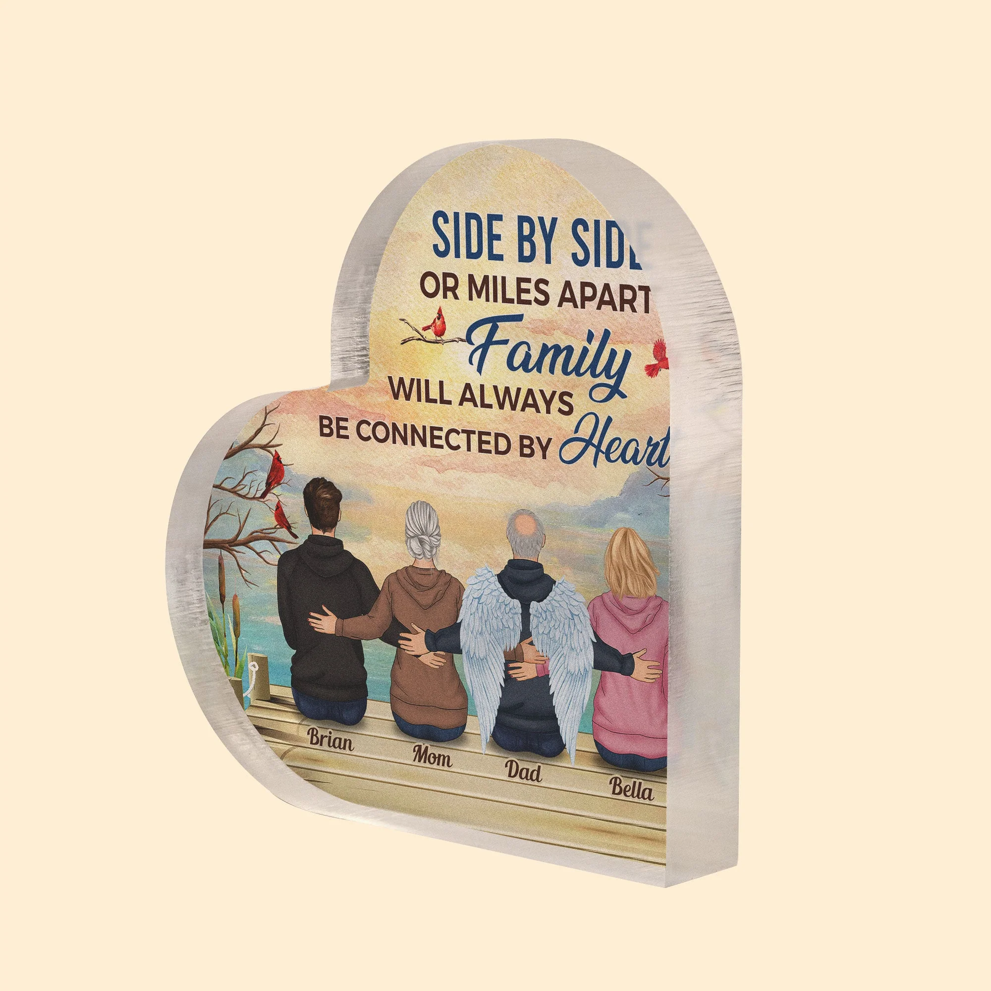 Family We Are Always Connected By Heart - Personalized Heart Shaped Acrylic Plaque - Image 2