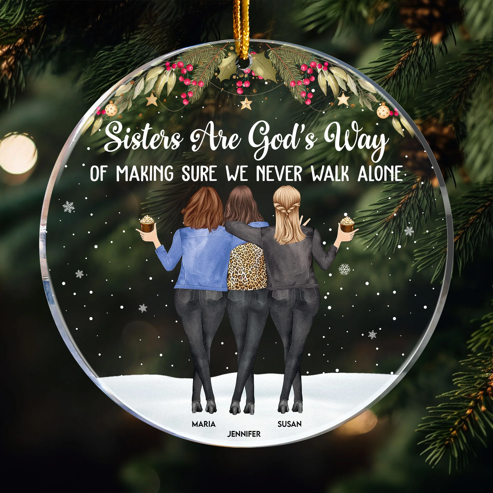 Family We Never Walk Alone - Personalized Acrylic Ornament - Image 3