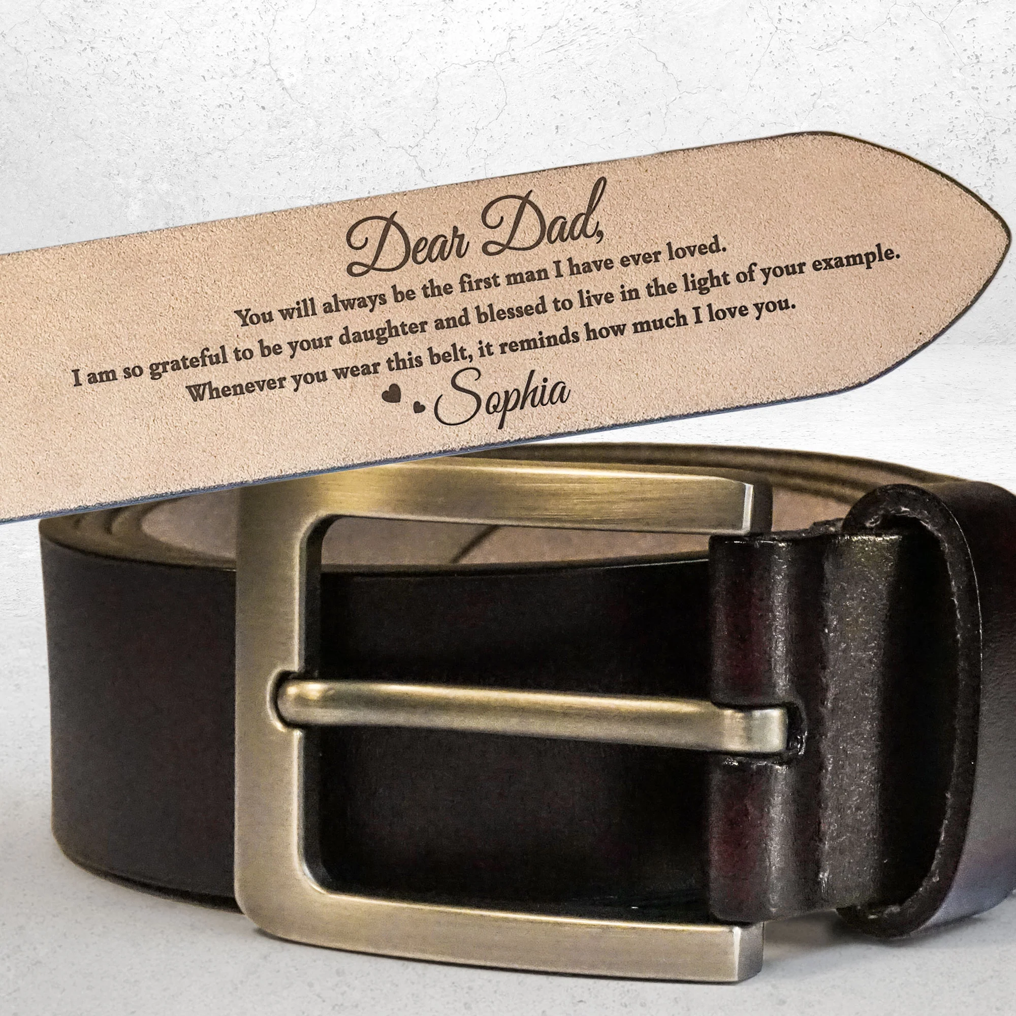 Father Of The Bride The First Man I Have Loved - Personalized Engraved Leather Belt - Image 2