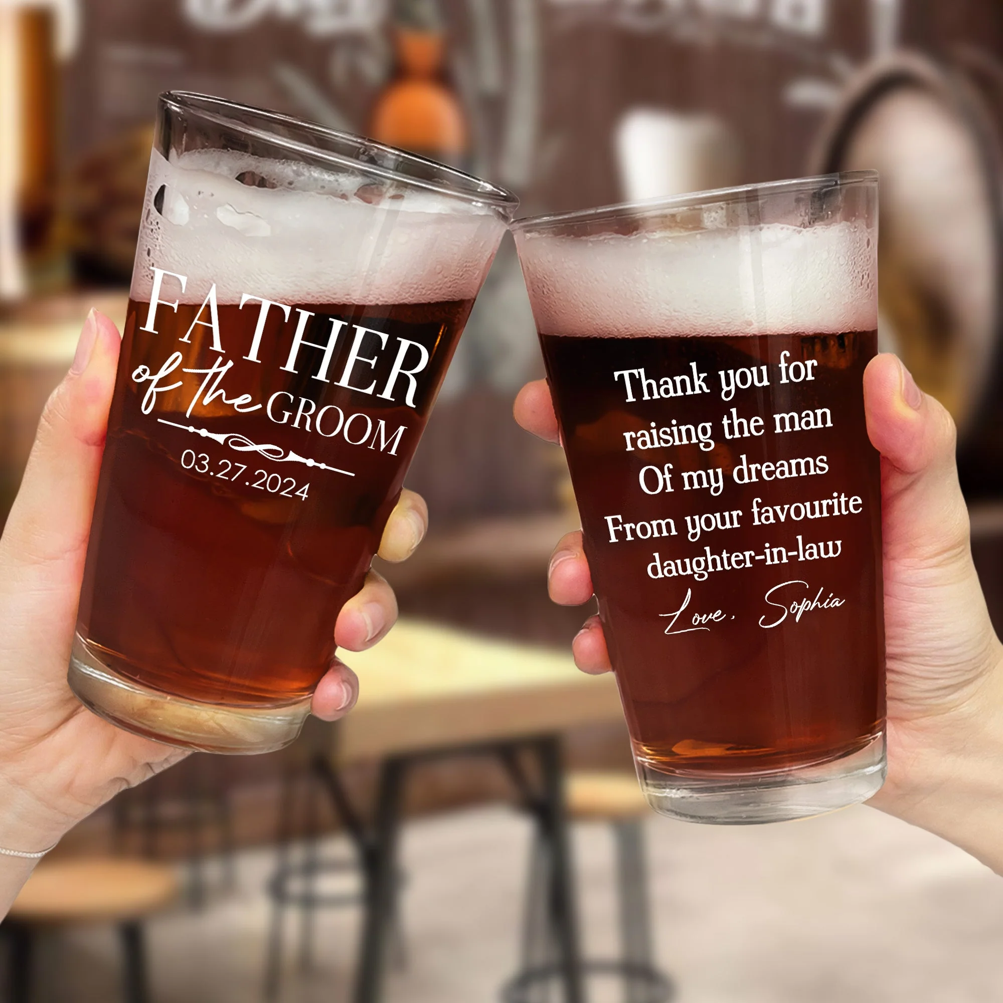 Father Of The Groom Thank You For Raising A Man Of My Dreams - Personalized Beer Glass - Image 2