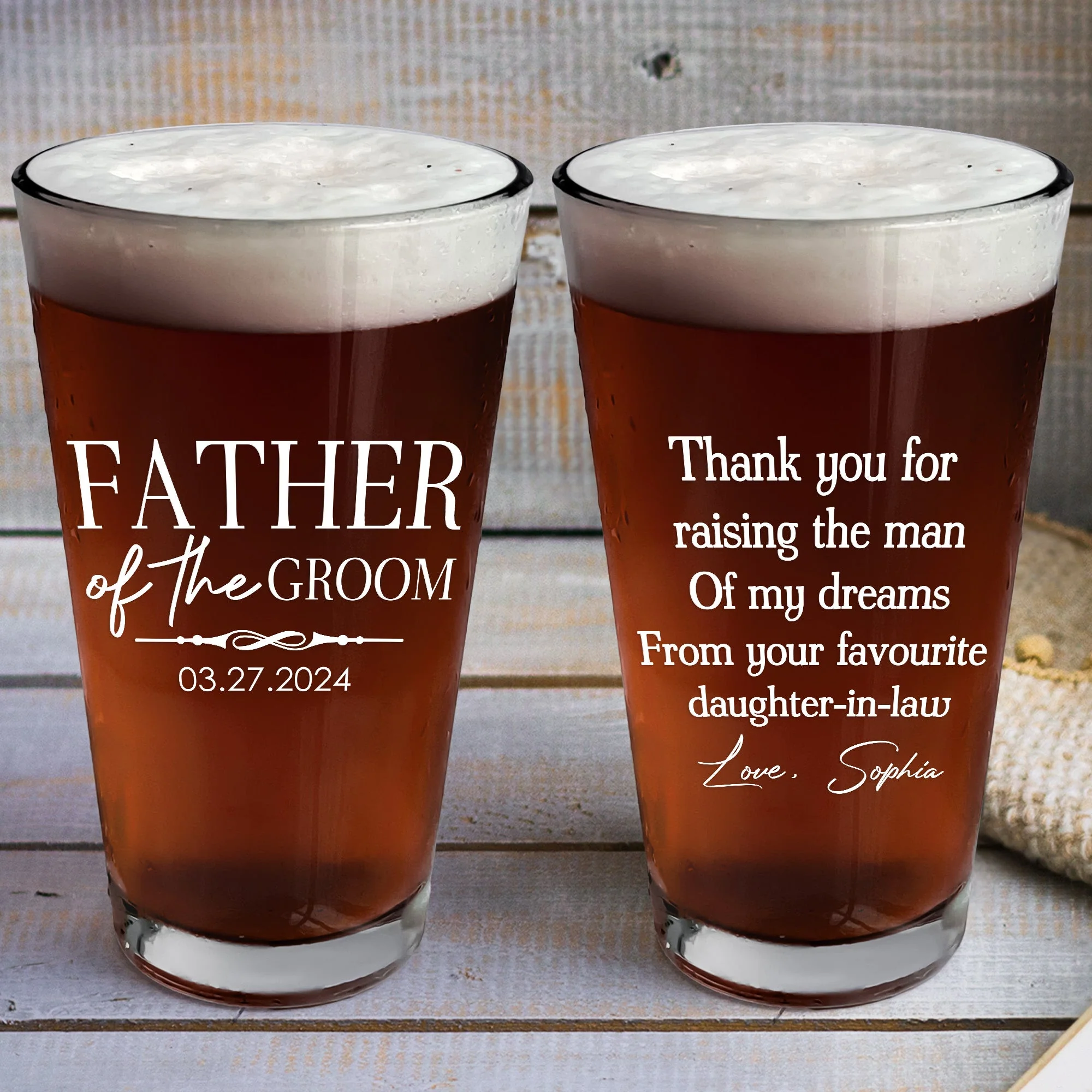 Father Of The Groom Thank You For Raising A Man Of My Dreams - Personalized Beer Glass - Image 3