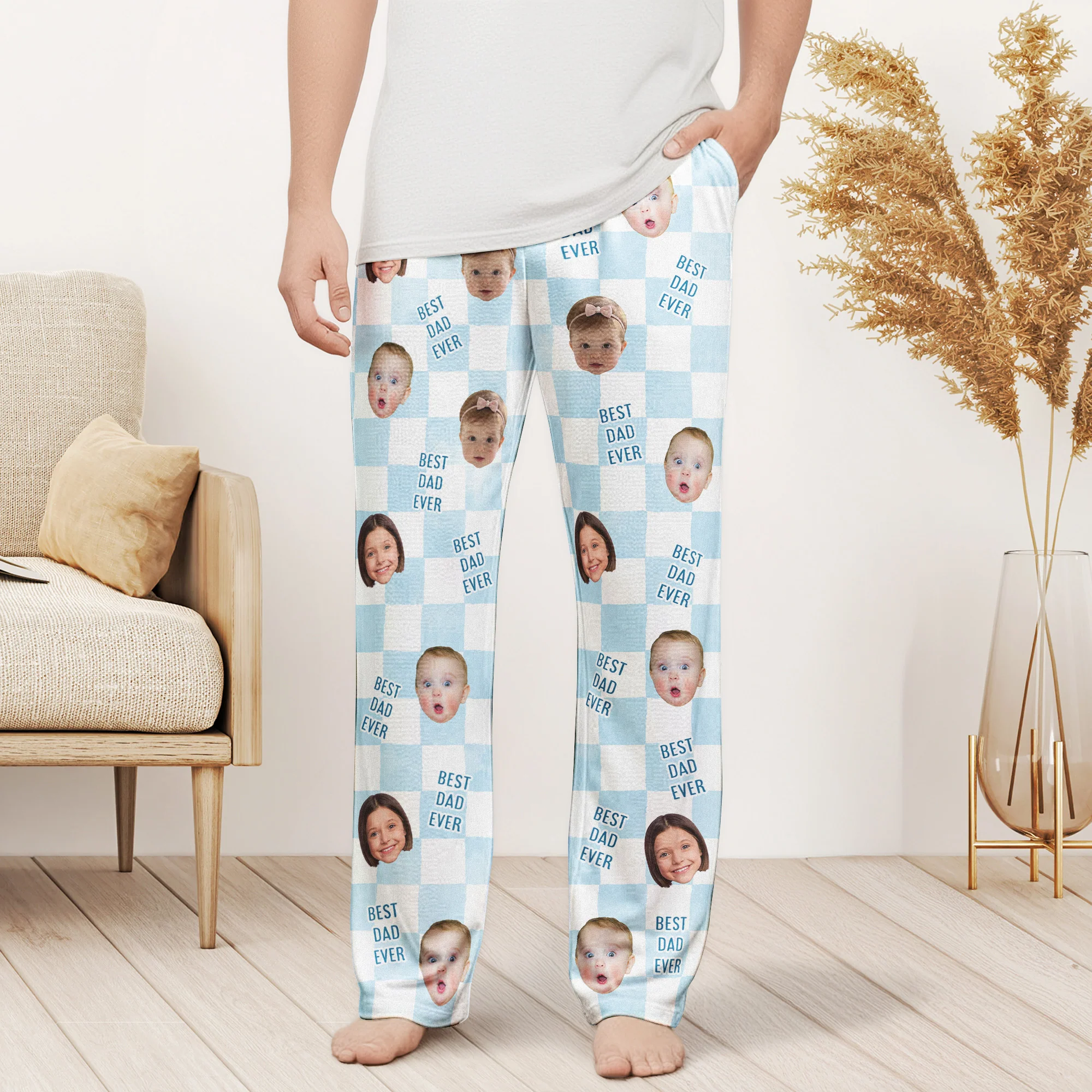 Father's Day Gift, Best Dad Ever, Custom Baby Photo Retro - Personalized Lounge Pants - Image 2