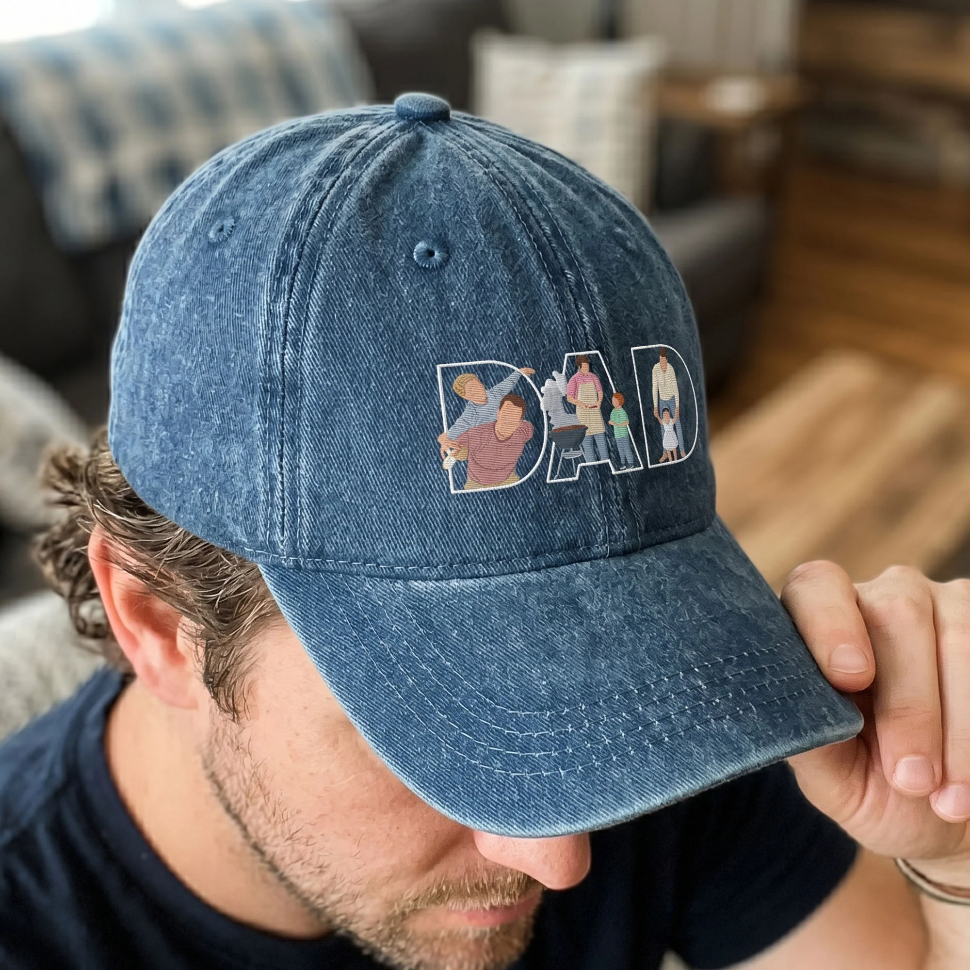 Father's Day Gift Custom Dad Portrait For Father, New Dad - Faceless Art - Personalized Cap - Image 2