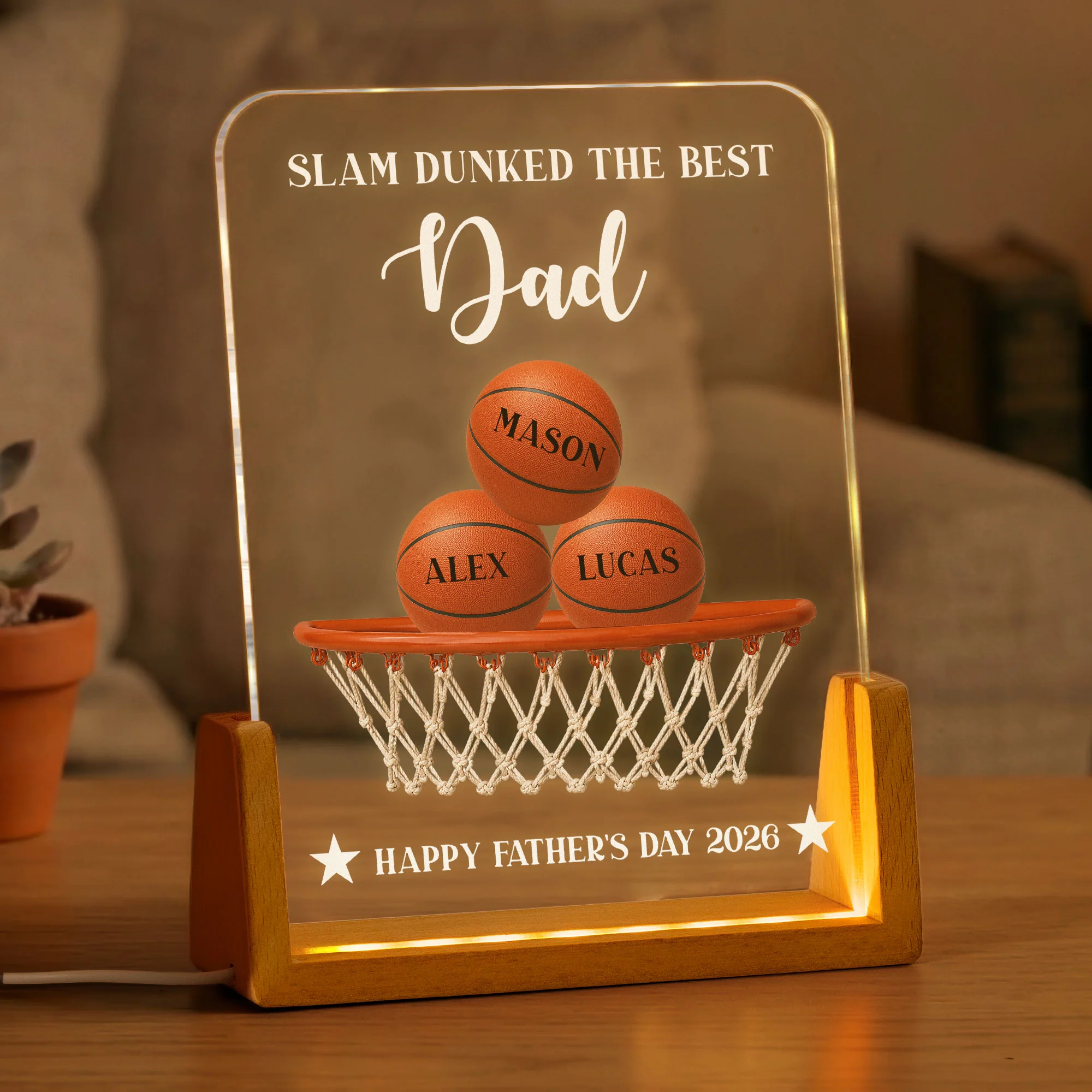 Father's Day Gift For Basketball Dad, Slam Dunked The Best Dad - Personalized Night Light