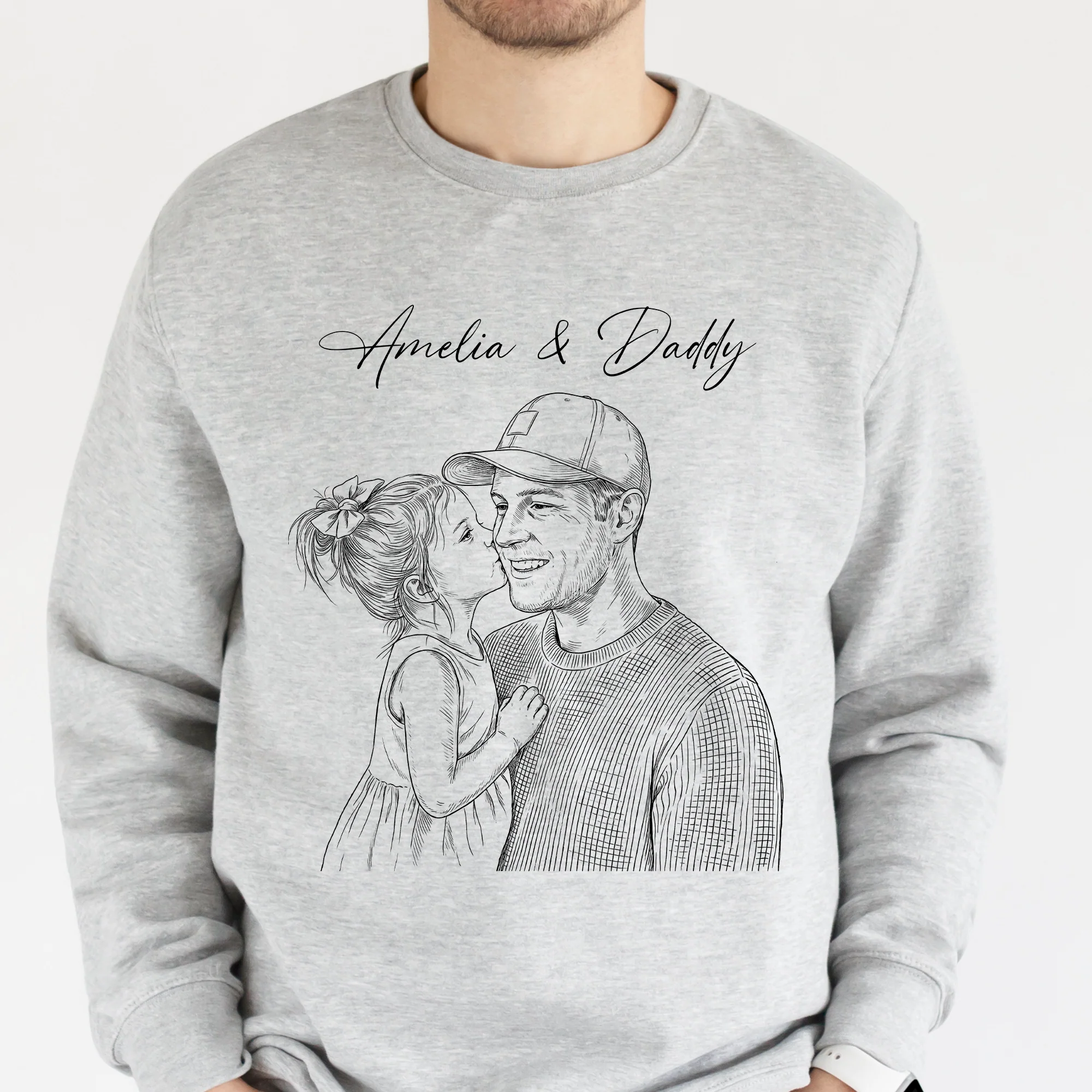 Father's Day Gift For Husband, Dad Custom Photo Sketch Line Art - Personalized Shirt - Image 6