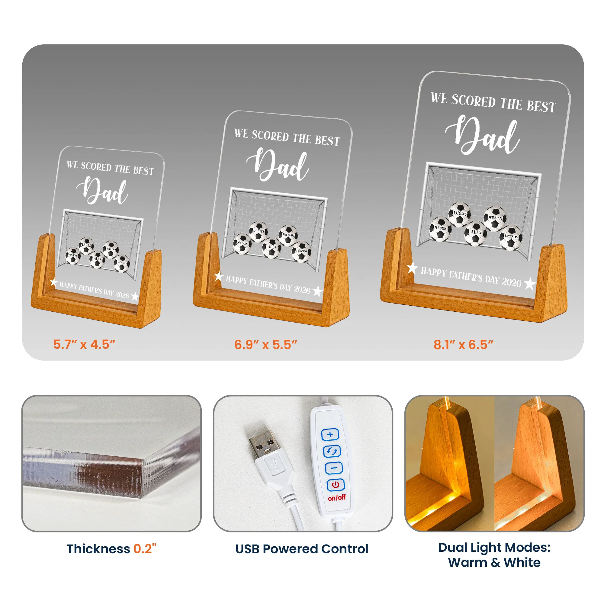 Father's Day Gift For Soccer Dad,We Scored The Best Dad-Daddy - Personalized Night Light - Image 5