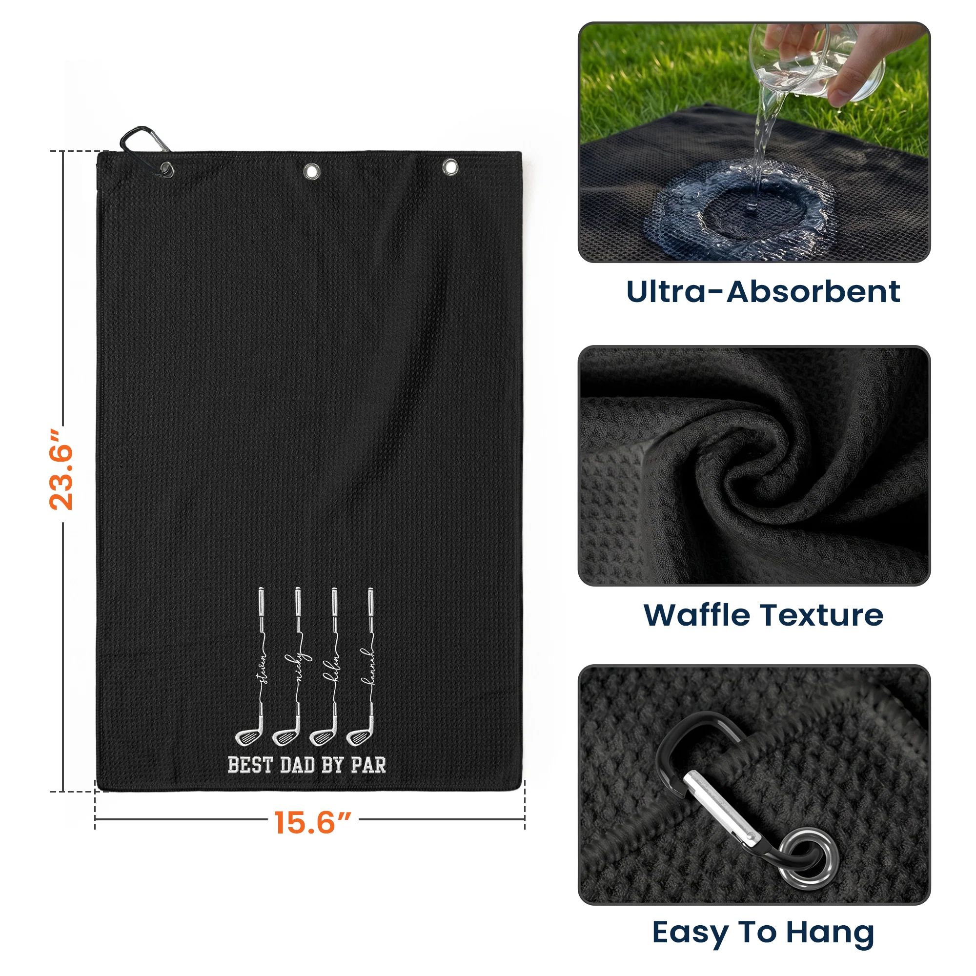 Father's Day Gifts, Best Dad By Par, Best Grandpa By Par Custom Kids Name - Personalized Golf Towel - Image 6