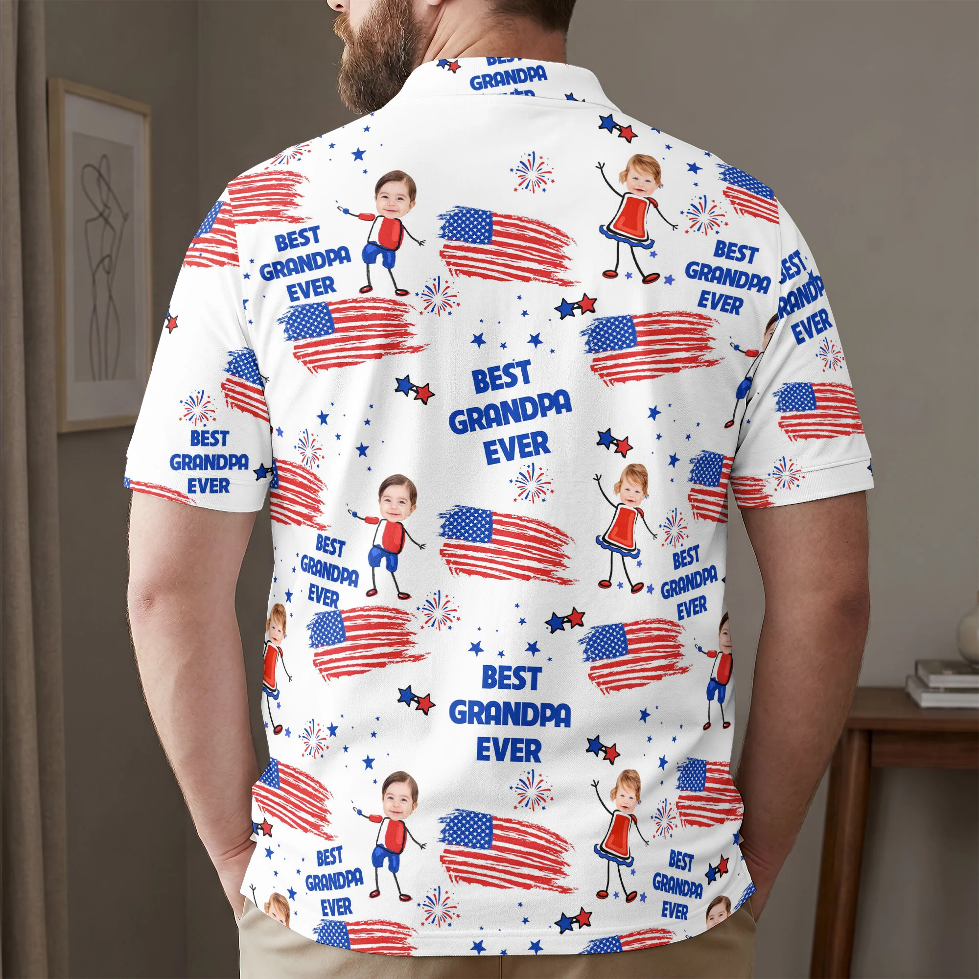 Father's Day Gifts, Best Dad Grandpa Ever Custom Photo - Personalized Polo Shirt - Image 2