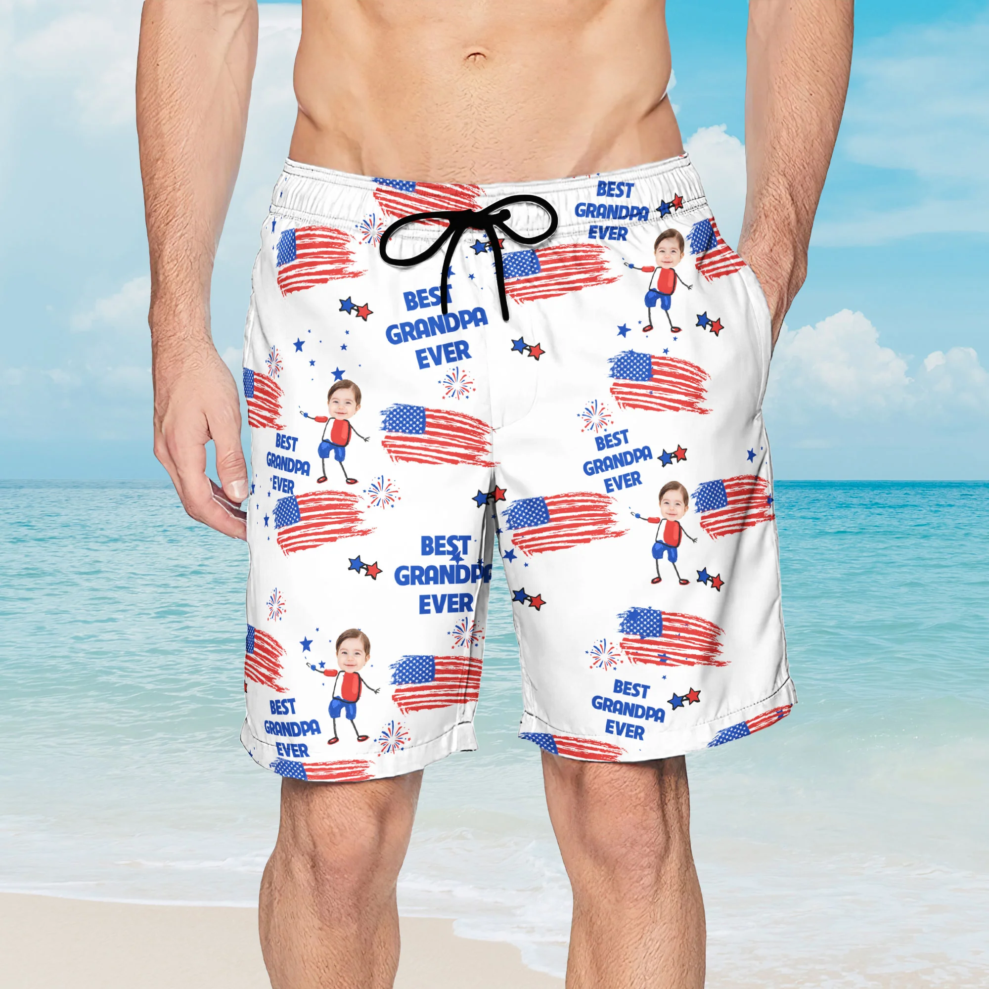 Father's Day Gifts, Best Dad Grandpa Ever Custom Photo - Personalized Shorts - Image 4