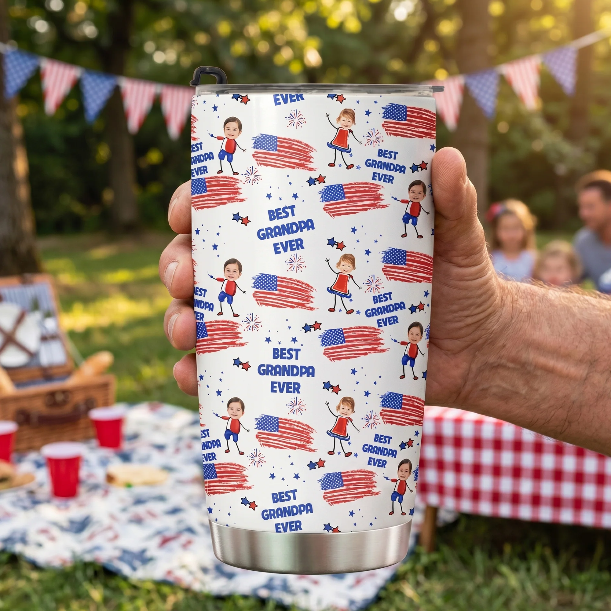 Father's Day Gifts, Best Dad Grandpa Ever Custom Photo - Personalized Tumbler - Image 2