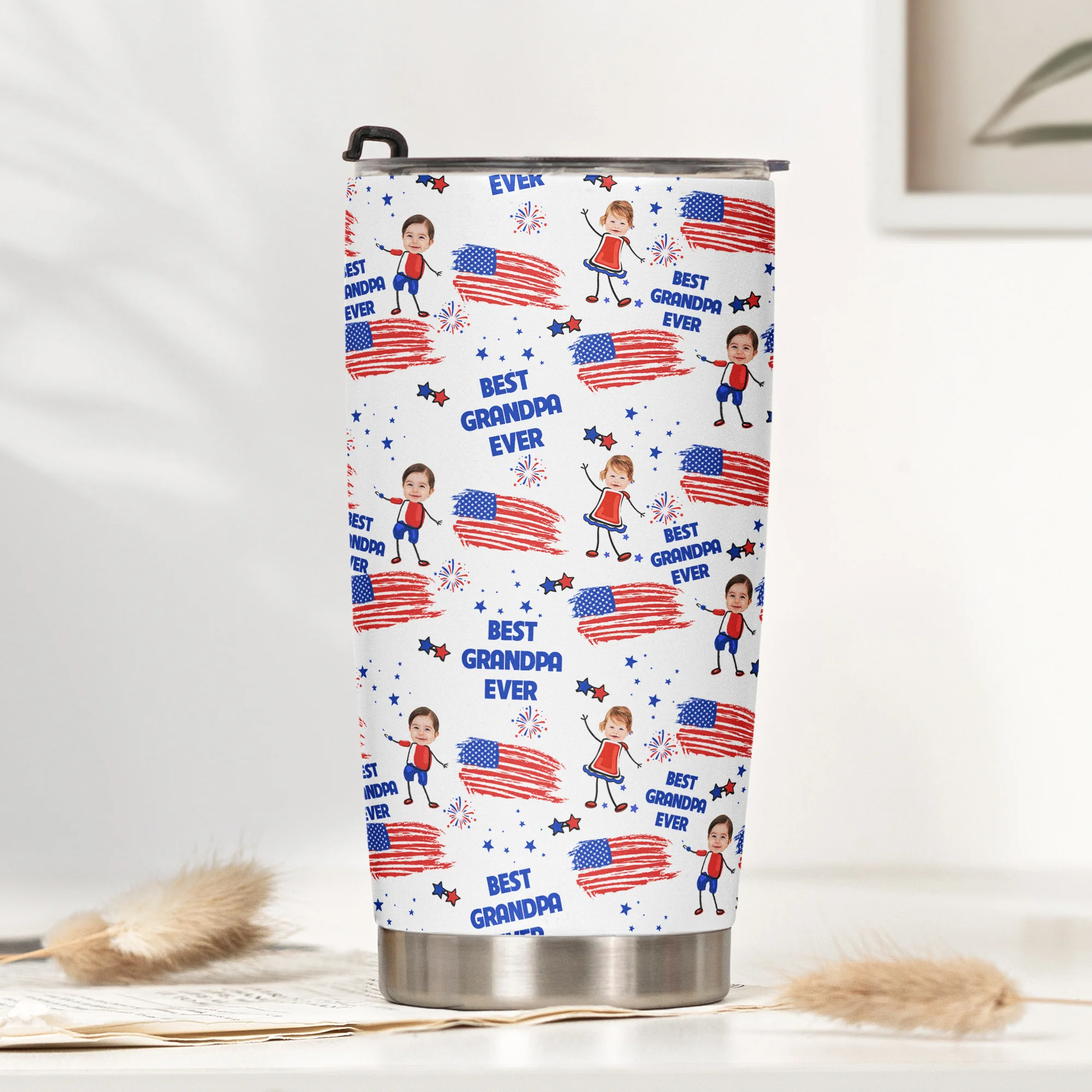 Father's Day Gifts, Best Dad Grandpa Ever Custom Photo - Personalized Tumbler - Image 4