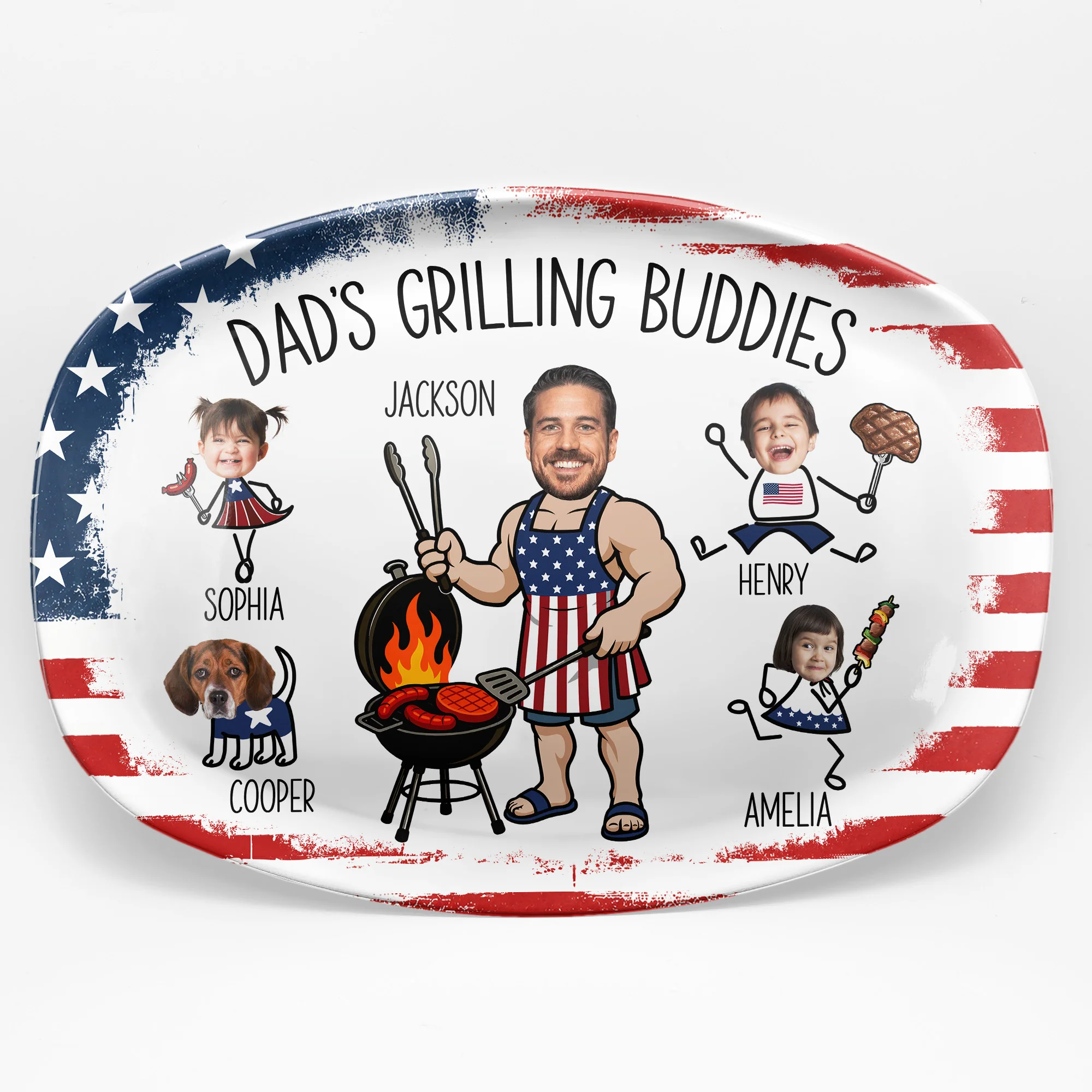 Father's Day Gifts, Dad's Grilling Buddies Custom Kids Faces - Personalized Platter - Image 2