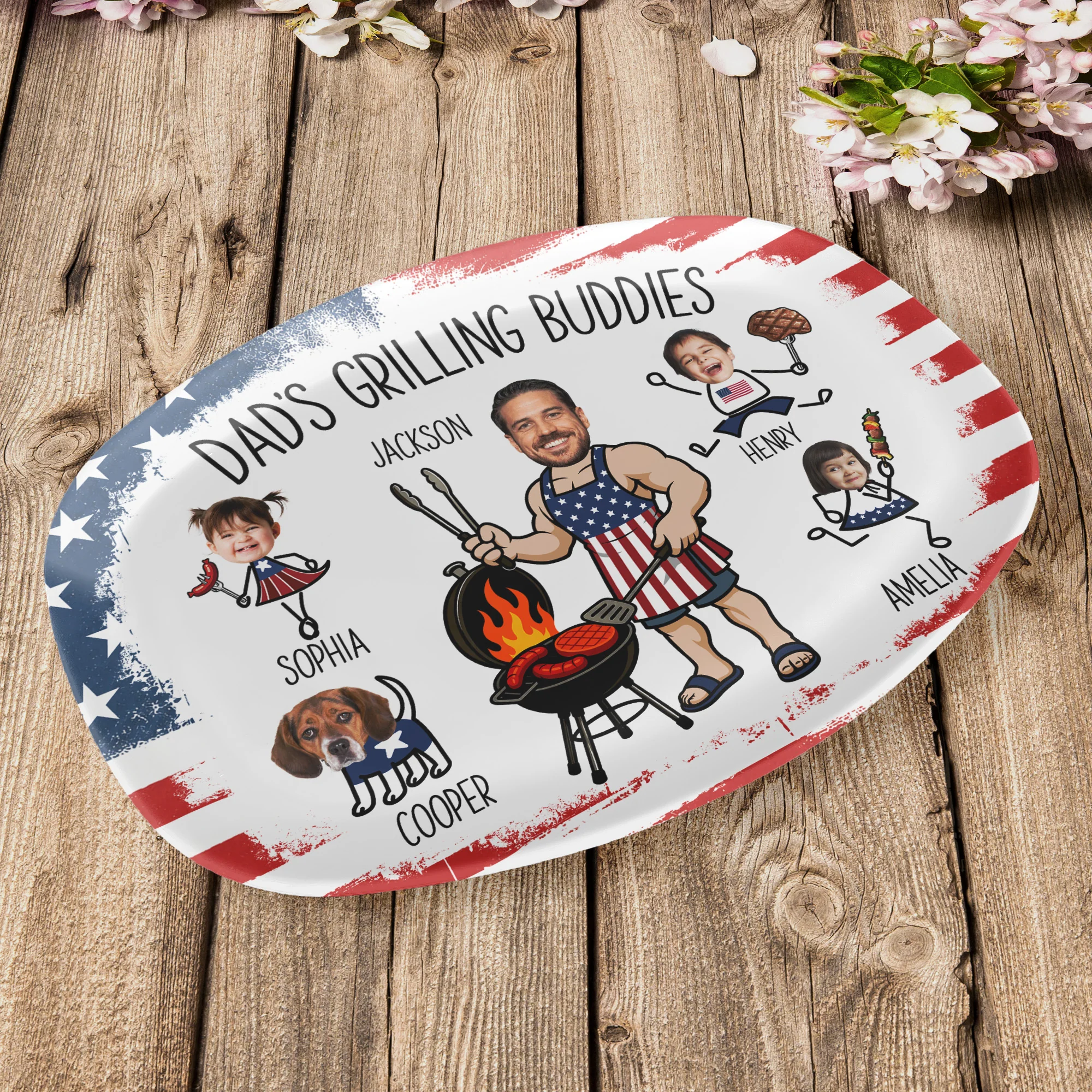 Father's Day Gifts, Dad's Grilling Buddies Custom Kids Faces - Personalized Platter - Image 5