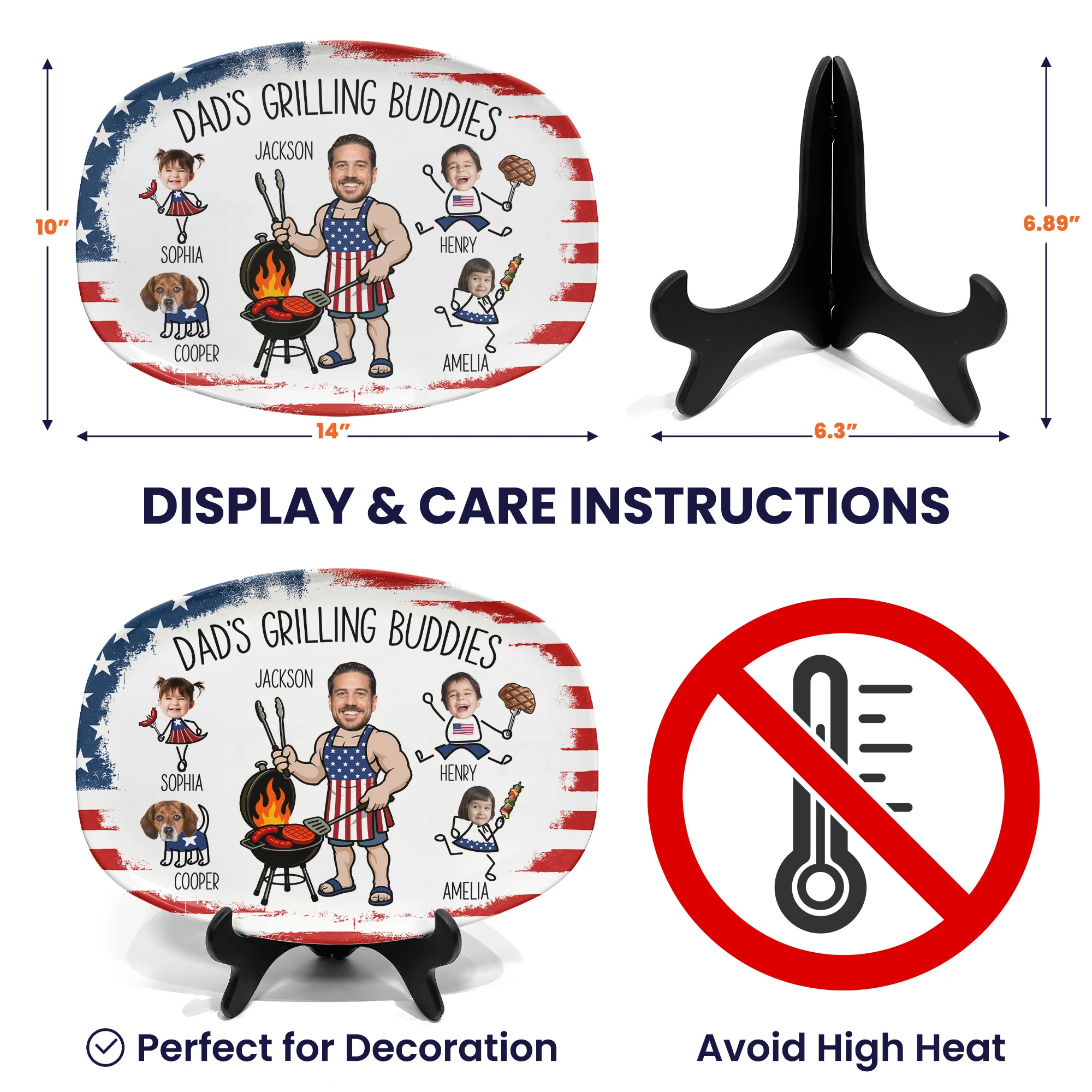 Father's Day Gifts, Dad's Grilling Buddies Custom Kids Faces - Personalized Platter - Image 6