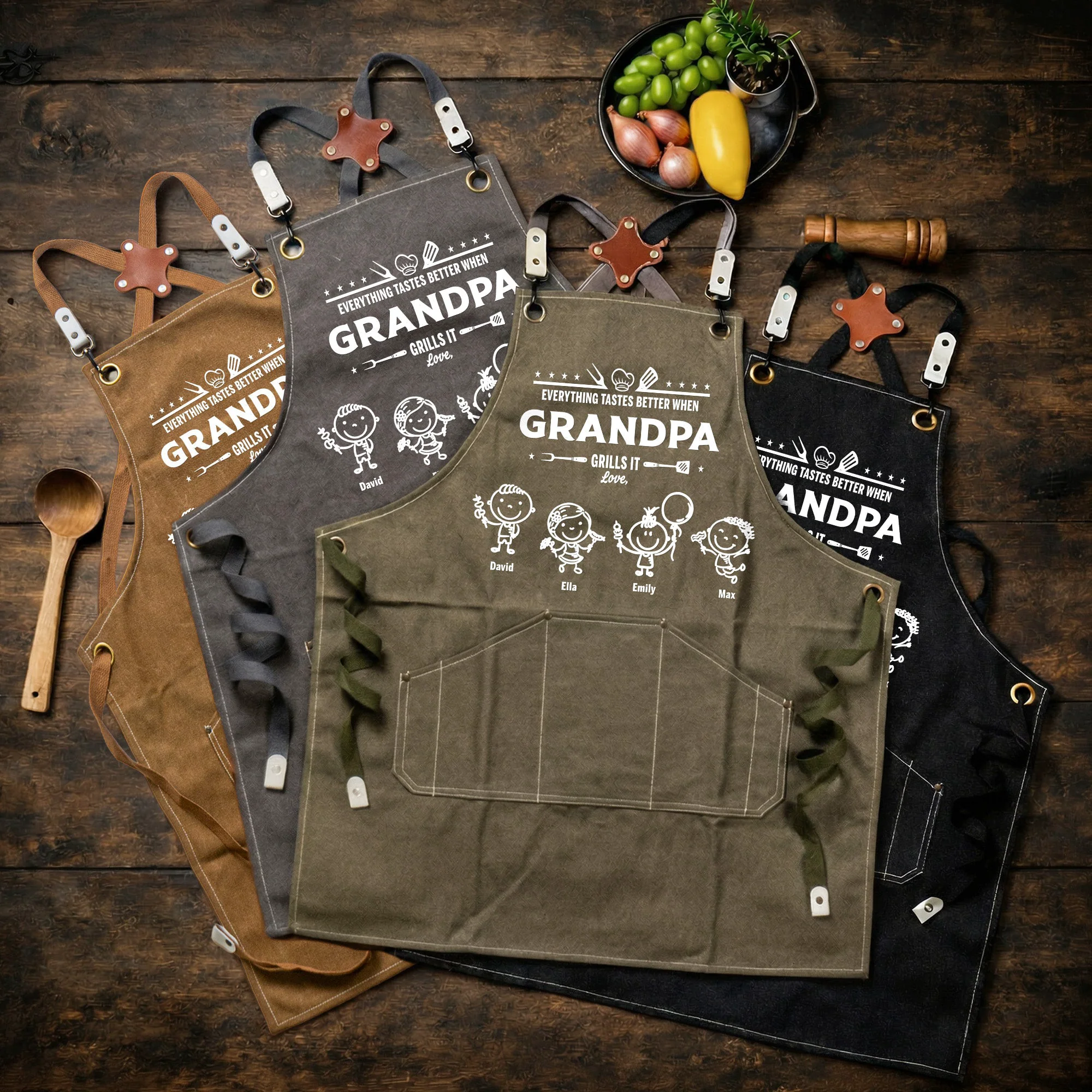 Father's Day Gifts, Everything Tastes Better When Grandpa, Dad Grills It - Personalized Apron - Image 4